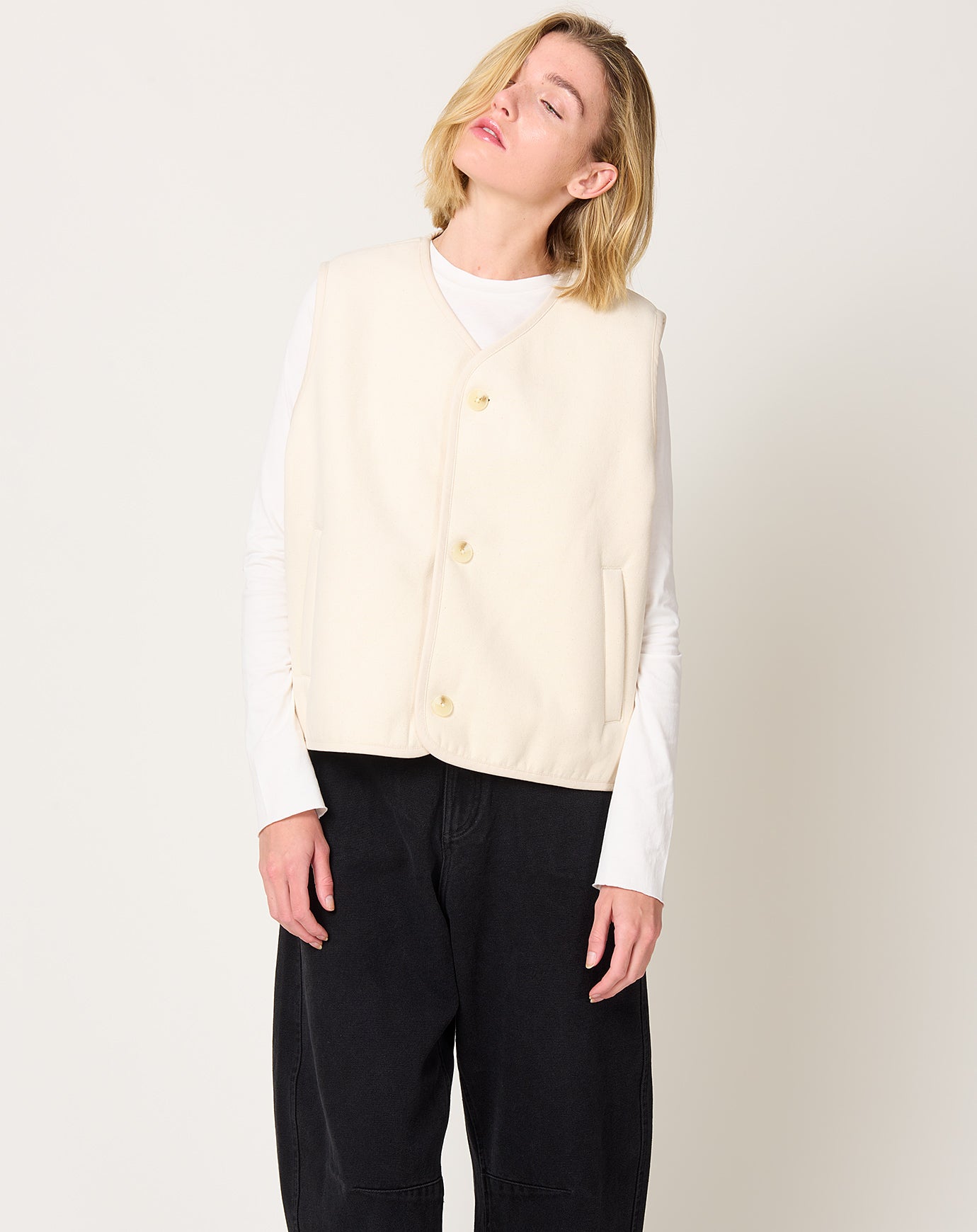 7115 by Szeki Double Faced Canvas Vest in Off White