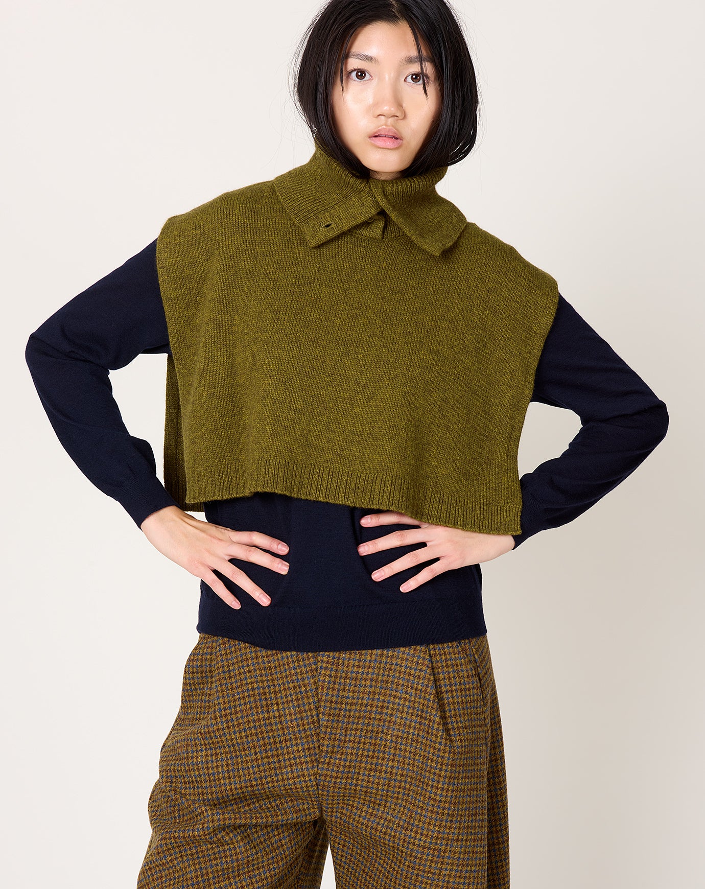 7115 by Szeki Knit Turtleneck Vest in Kelp