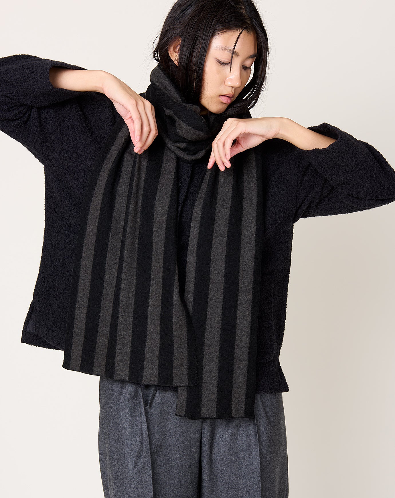 7115 by Szeki Long Scarf in Grey Stripes