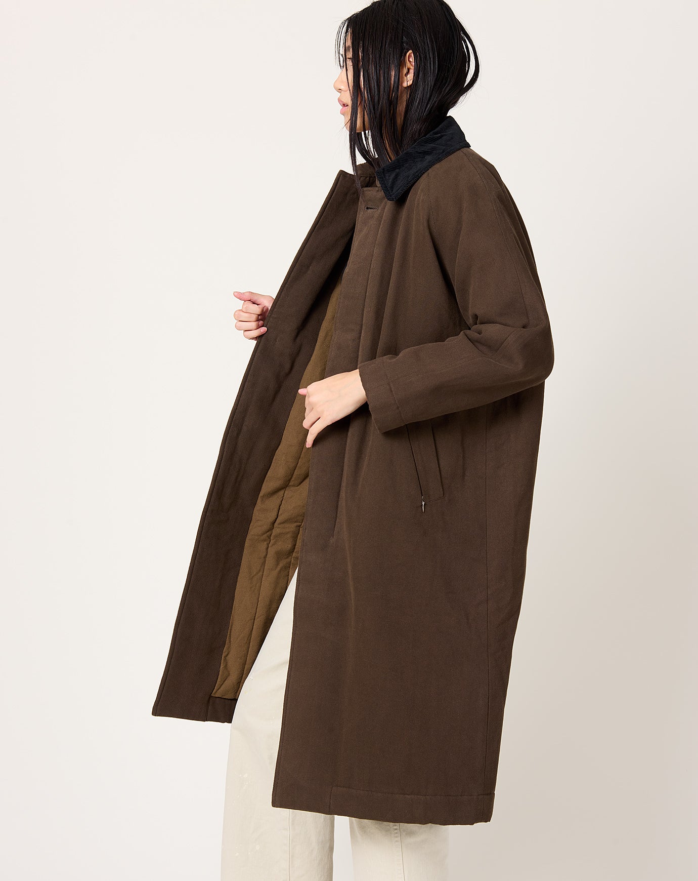 7115 by Szeki Padded Car Coat in Taupe Brown