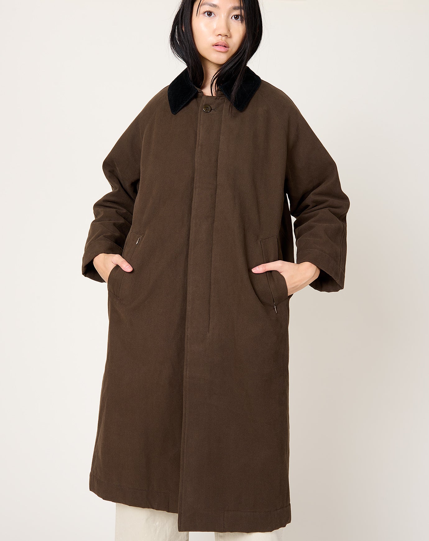 7115 by Szeki Padded Car Coat in Taupe Brown