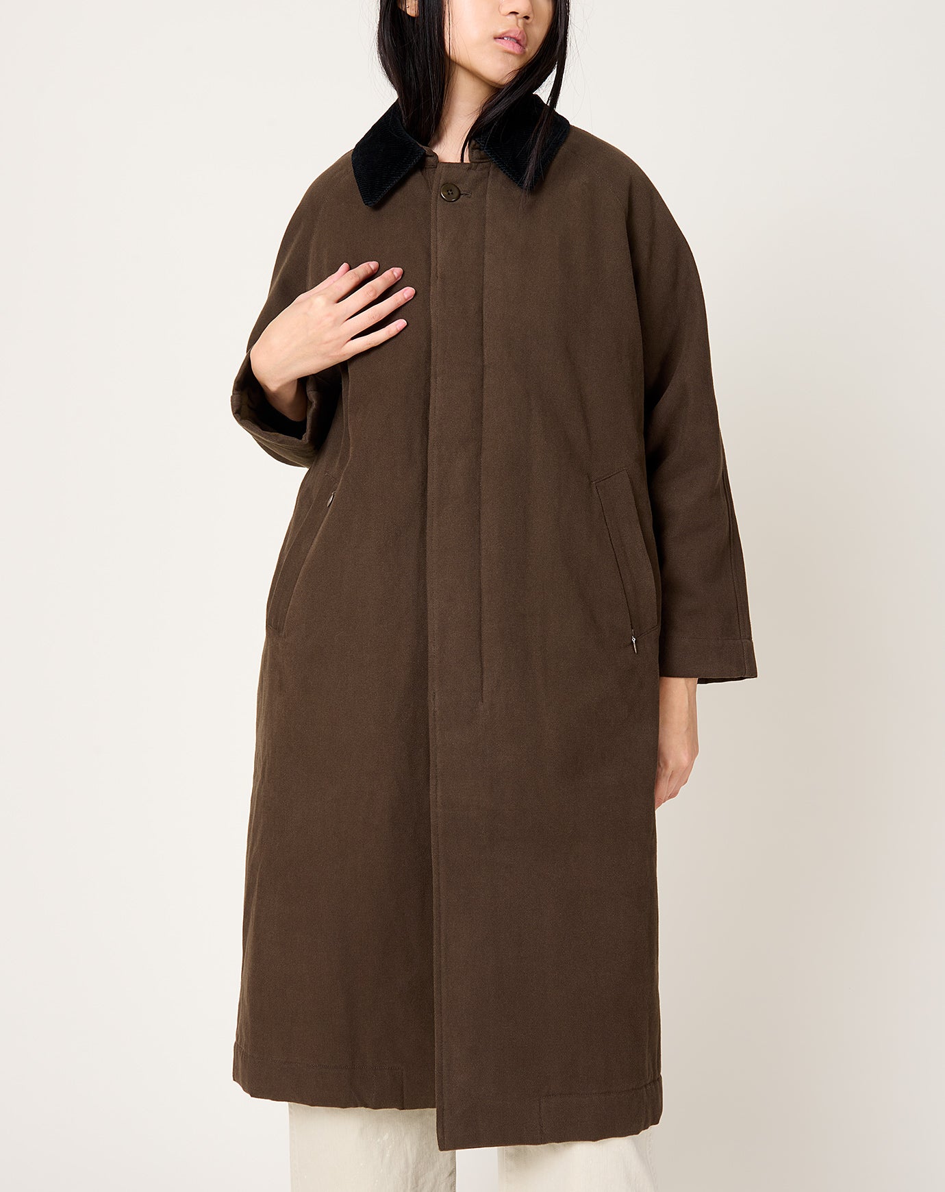 7115 by Szeki Padded Car Coat in Taupe Brown