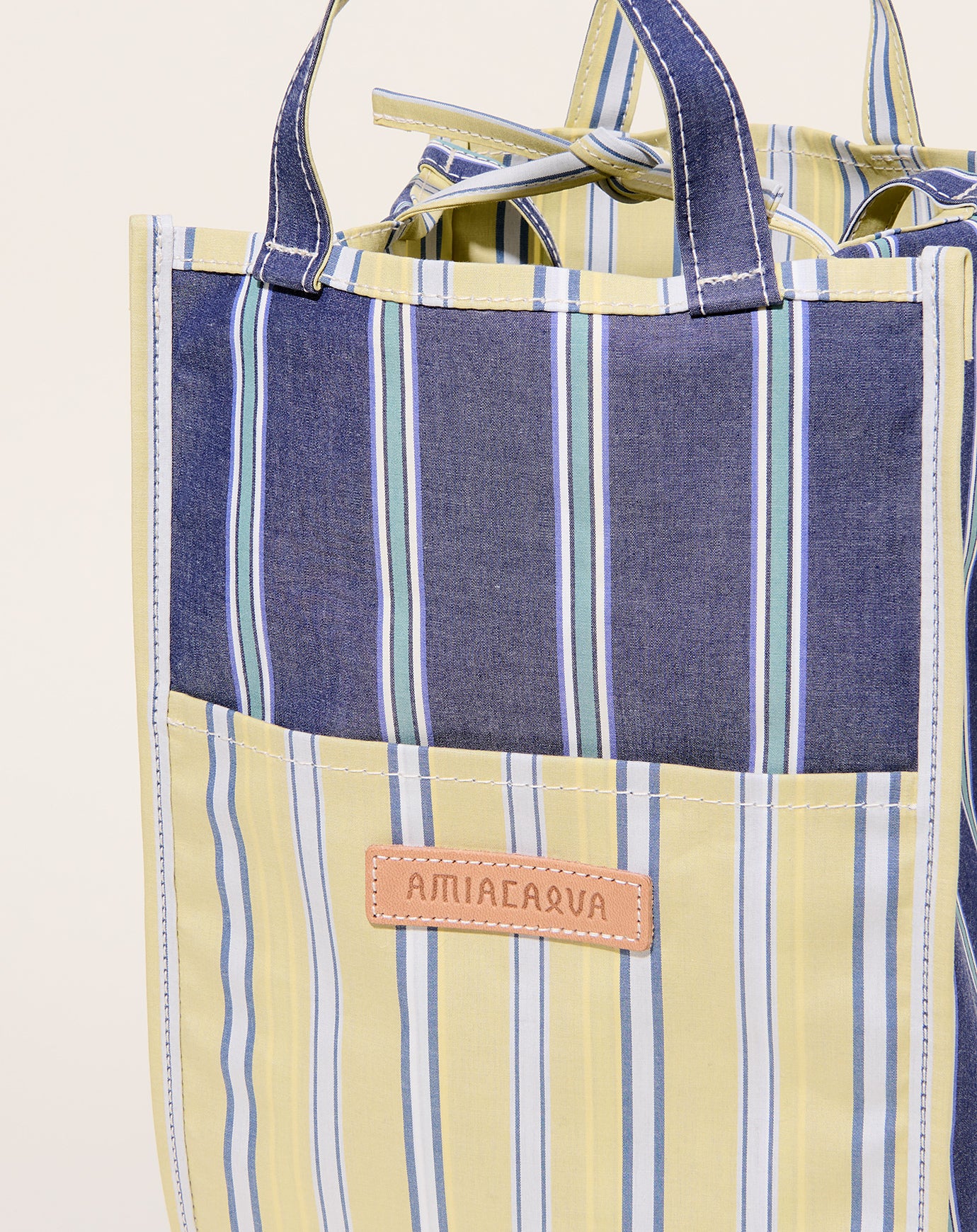 Amiacalva Easy Bag M in Yellow & Navy Stripe