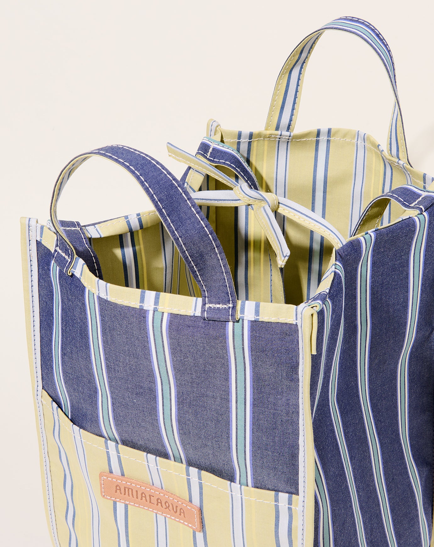 Amiacalva Easy Bag M in Yellow & Navy Stripe
