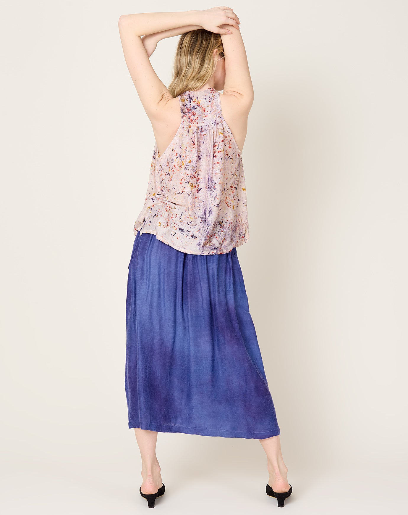 Anntian Silk Skirt in Cloudy Garment Dyed Blue