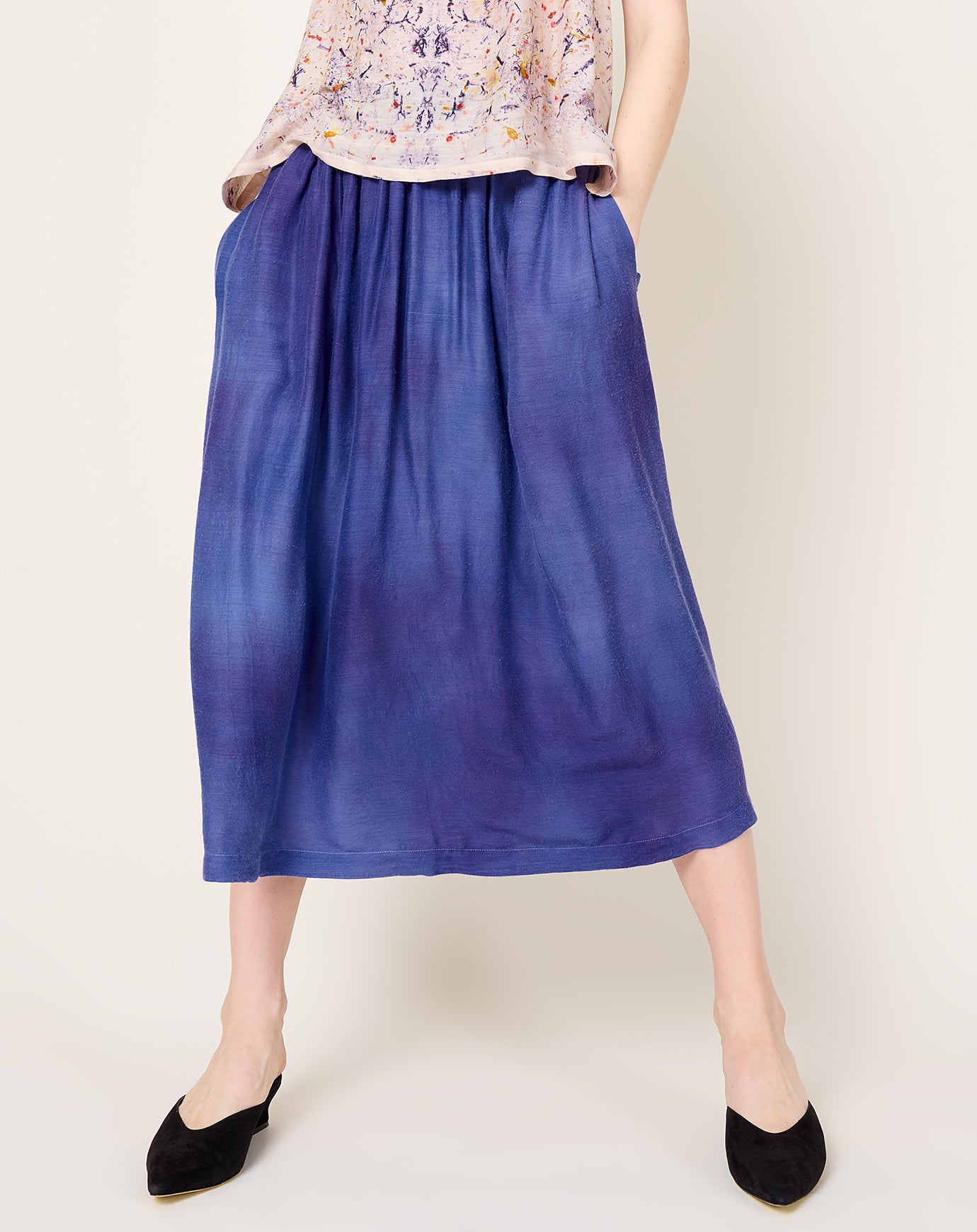 Anntian Silk Skirt in Cloudy Garment Dyed Blue