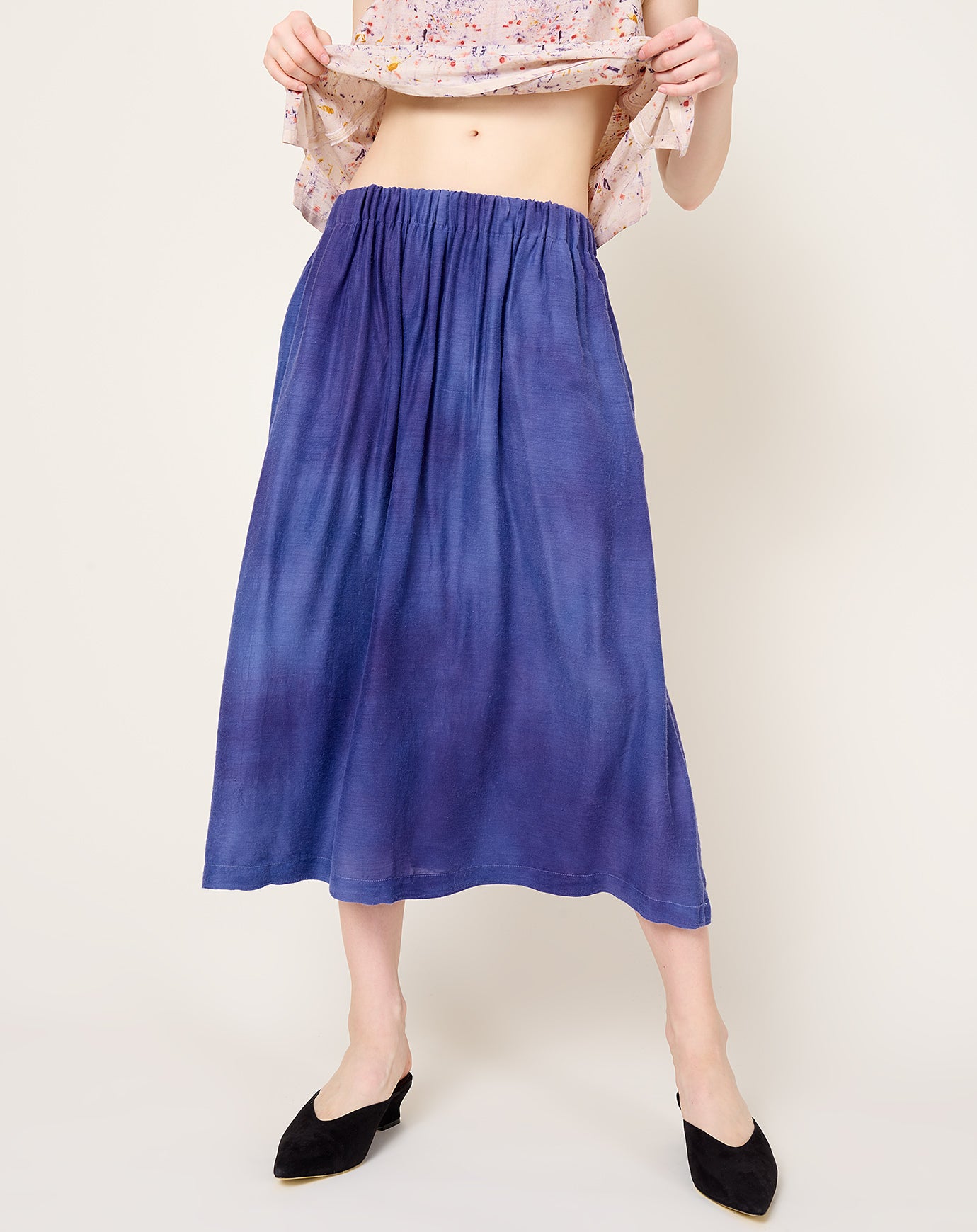 Anntian Silk Skirt in Cloudy Garment Dyed Blue
