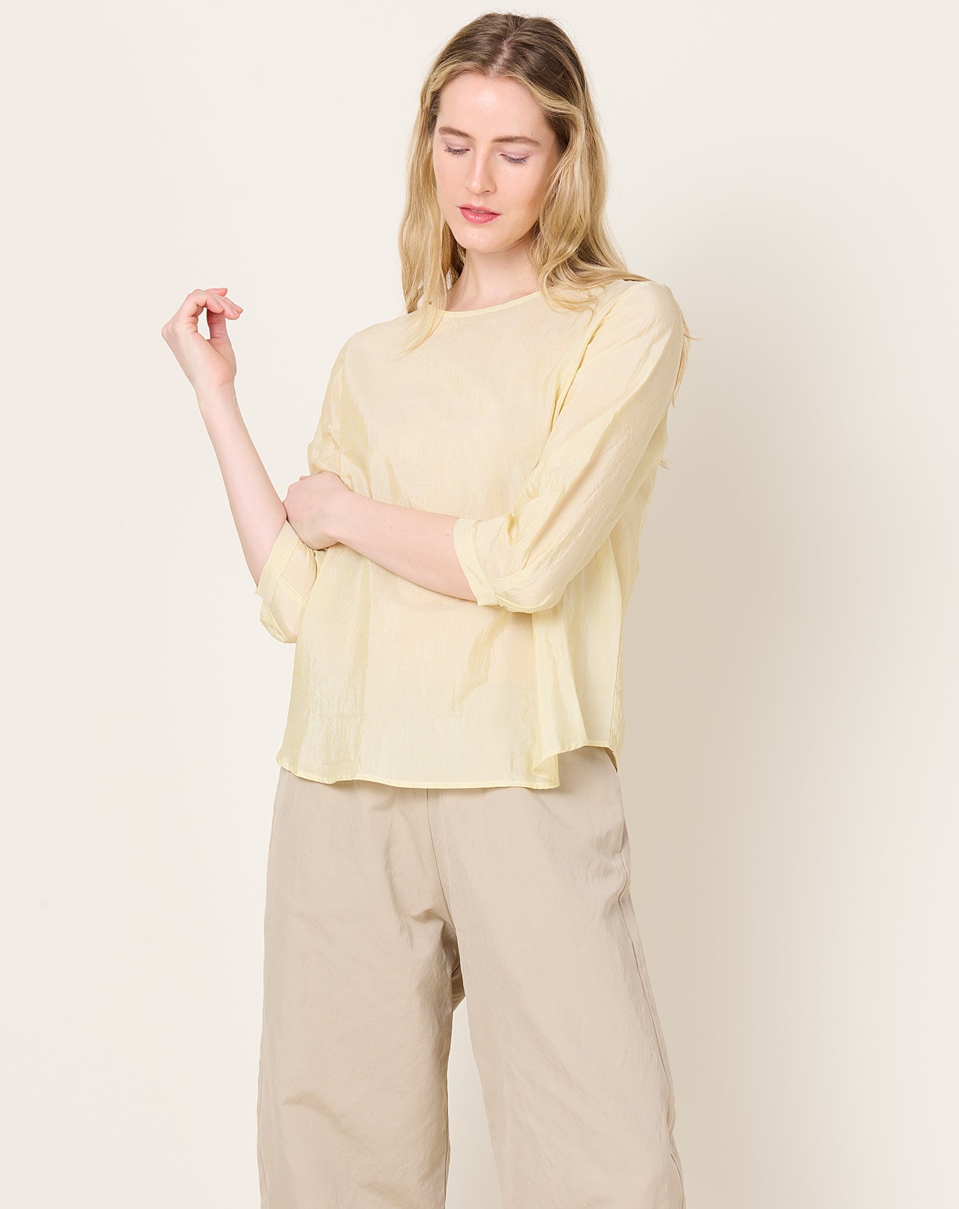 apuntob Cotton Silk Pinstripe Shirt in Lemon