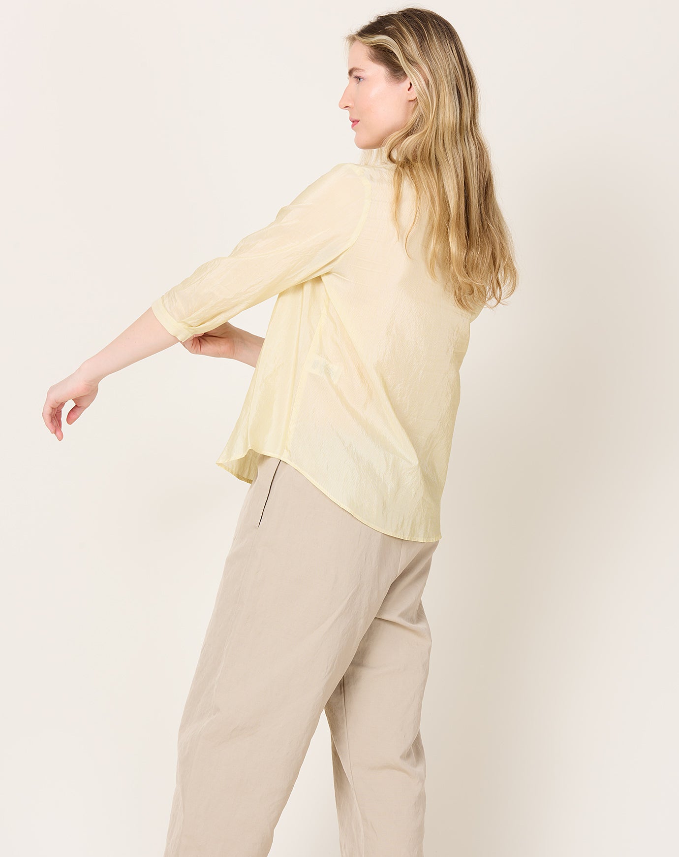 apuntob Cotton Silk Pinstripe Shirt in Lemon