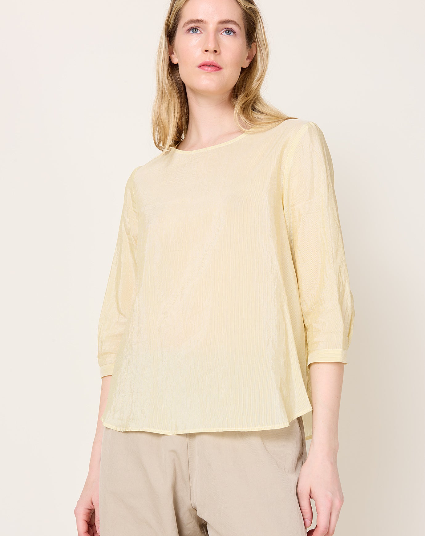 apuntob Cotton Silk Pinstripe Shirt in Lemon