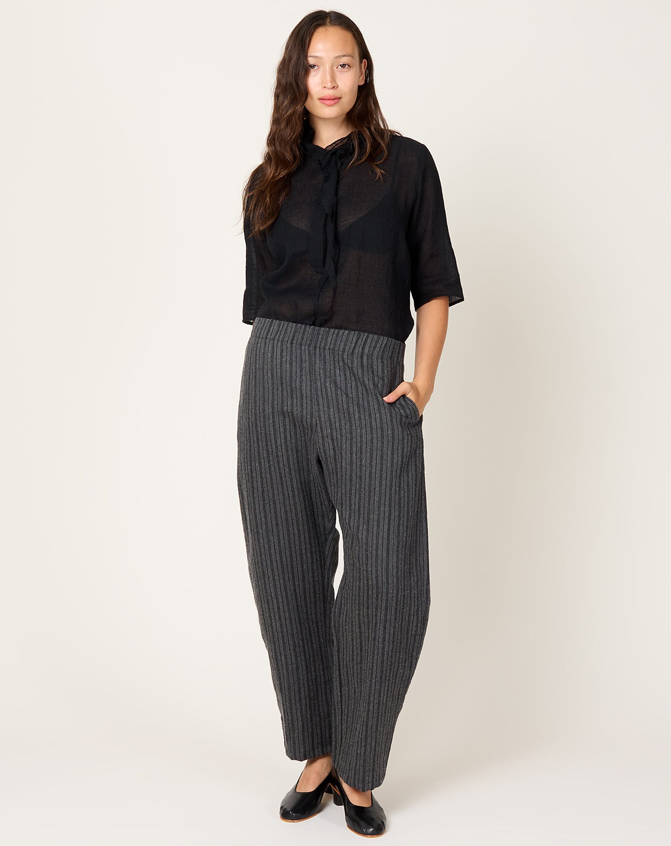 apuntob Wool Linen Trouser in Stone Stripe