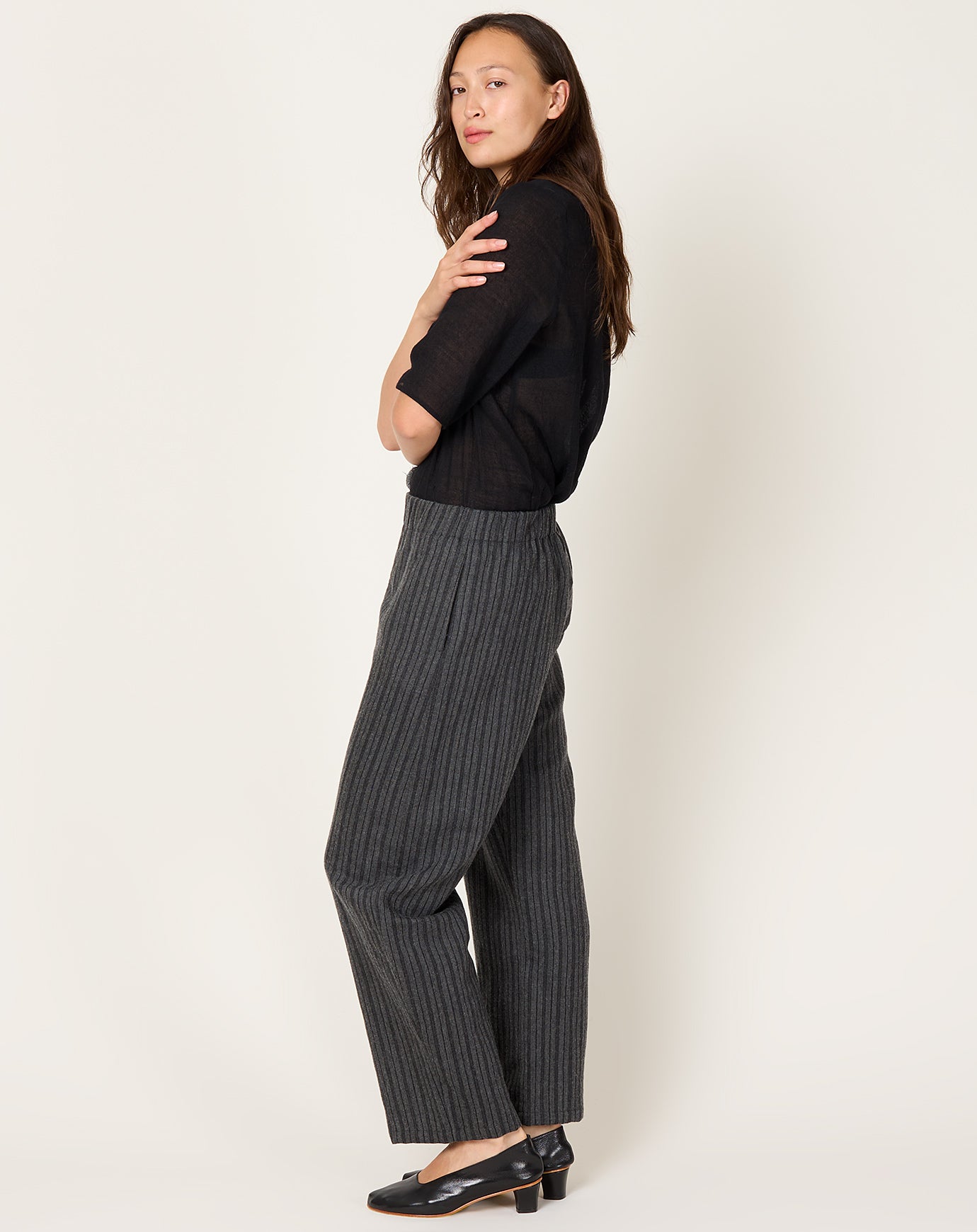 apuntob Wool Linen Trouser in Stone Stripe
