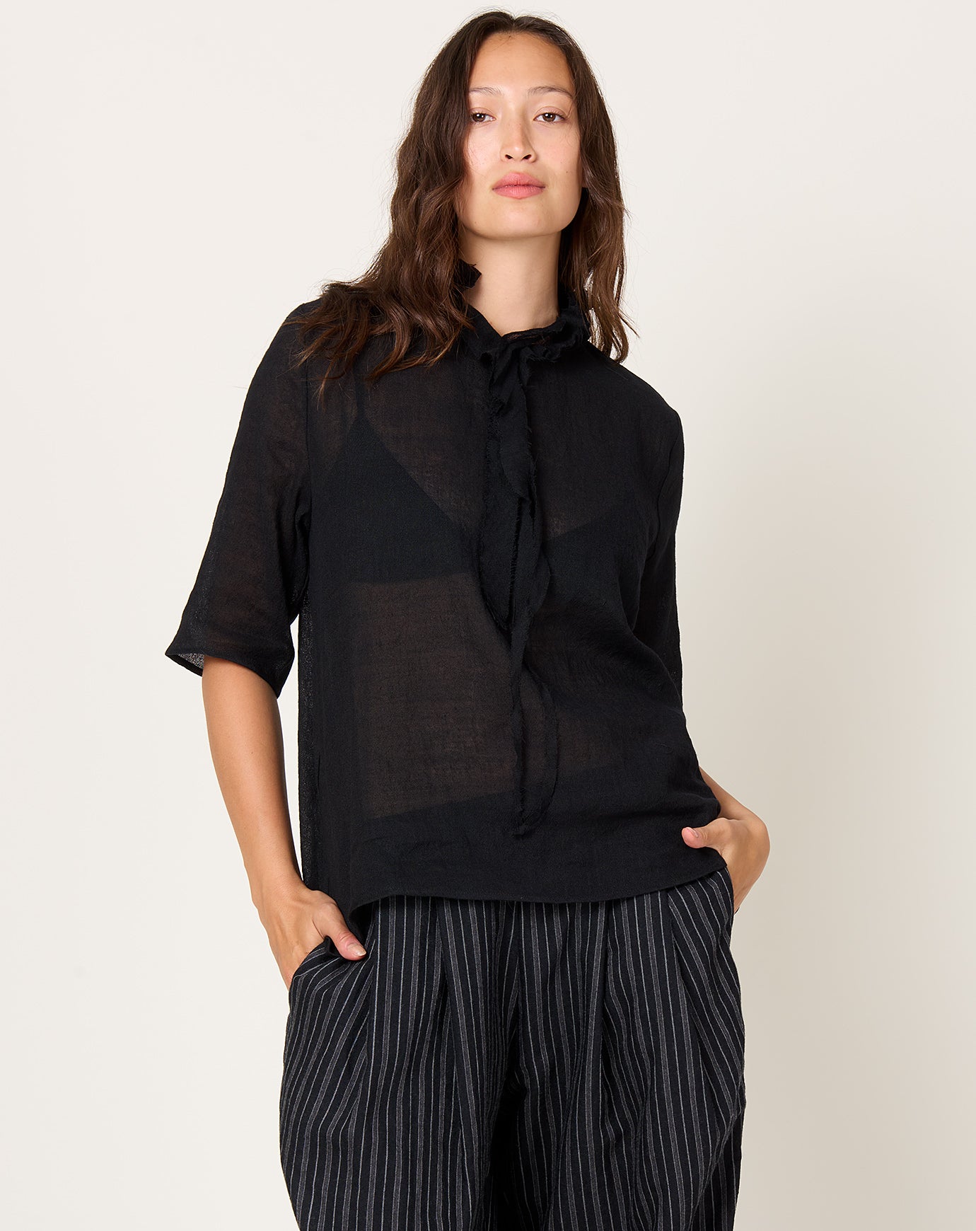 apuntob Rouched Gauze Shirt in Nero