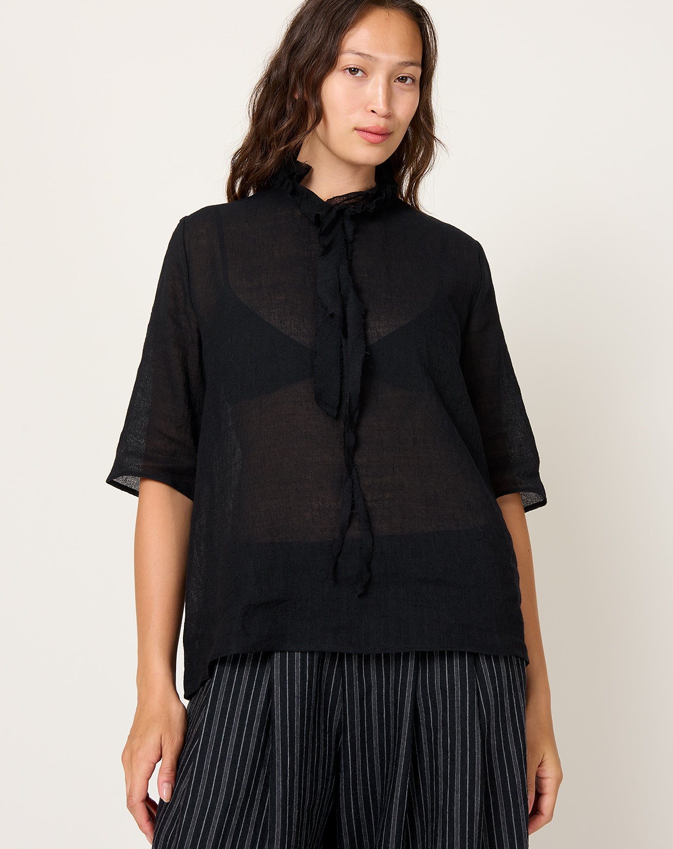 apuntob Rouched Gauze Shirt in Nero