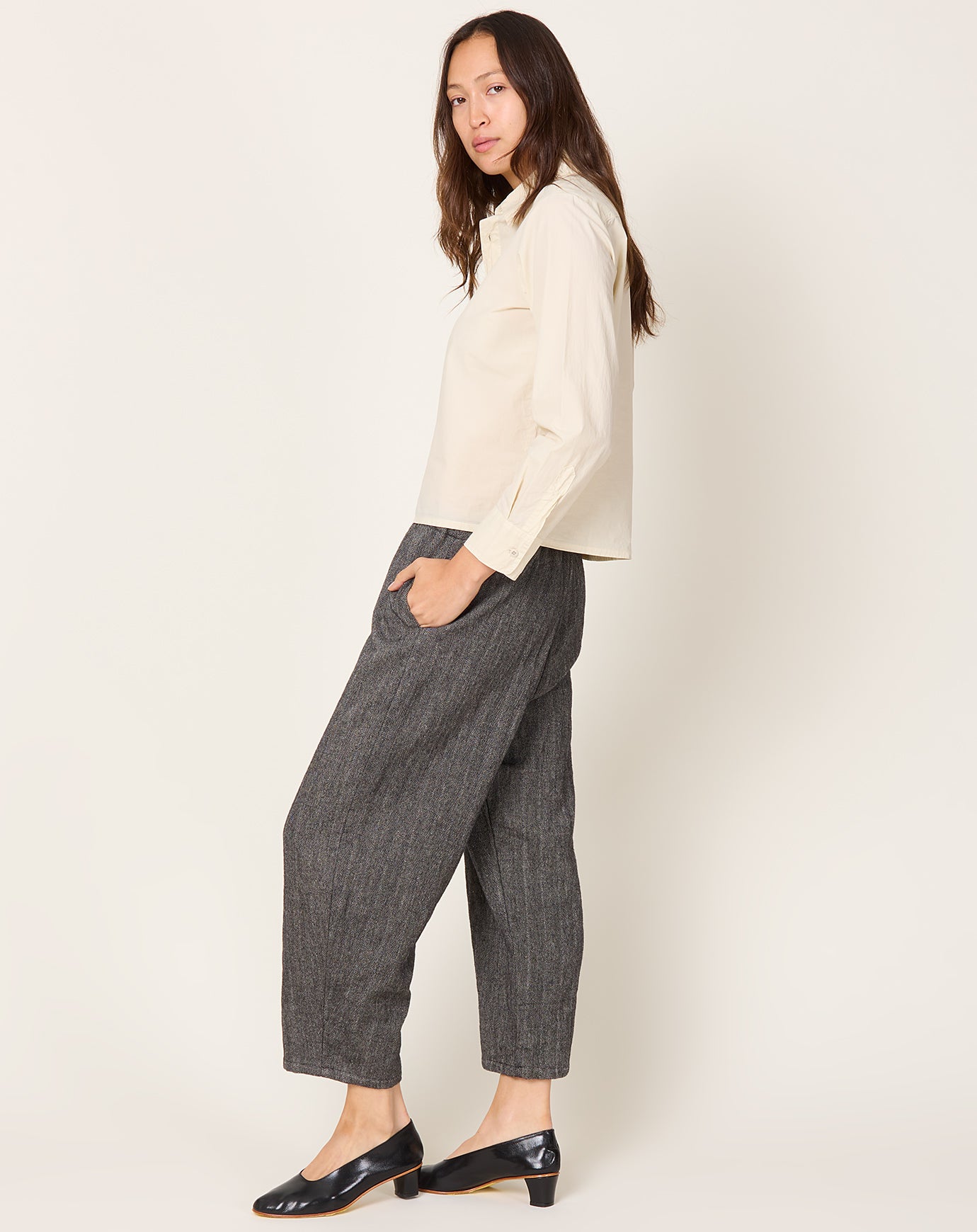 apuntob Herringbone Pinstripe Trouser in Ecru & Black