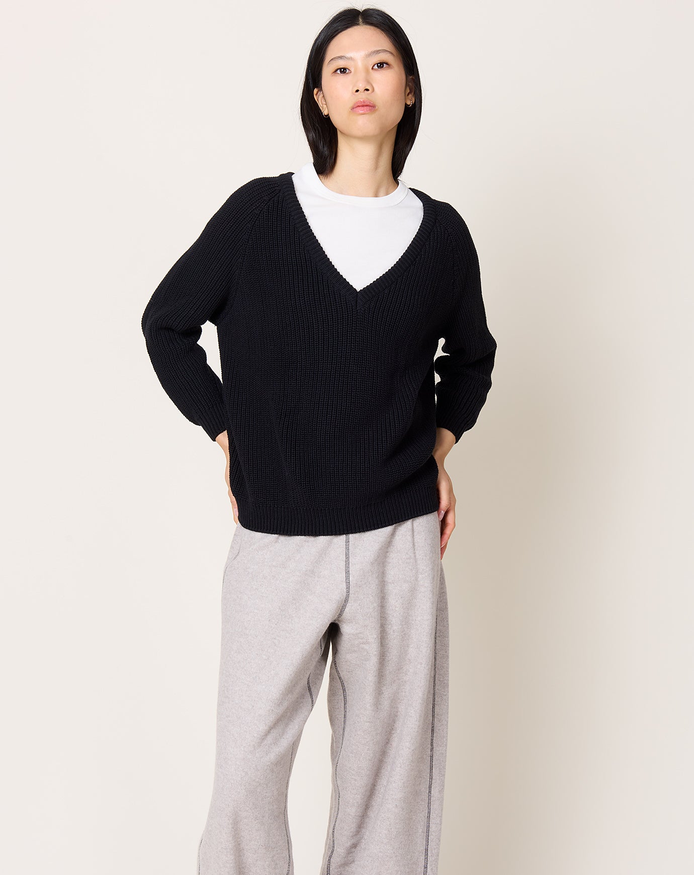 Baserange Danube V Neck Sweater in Black