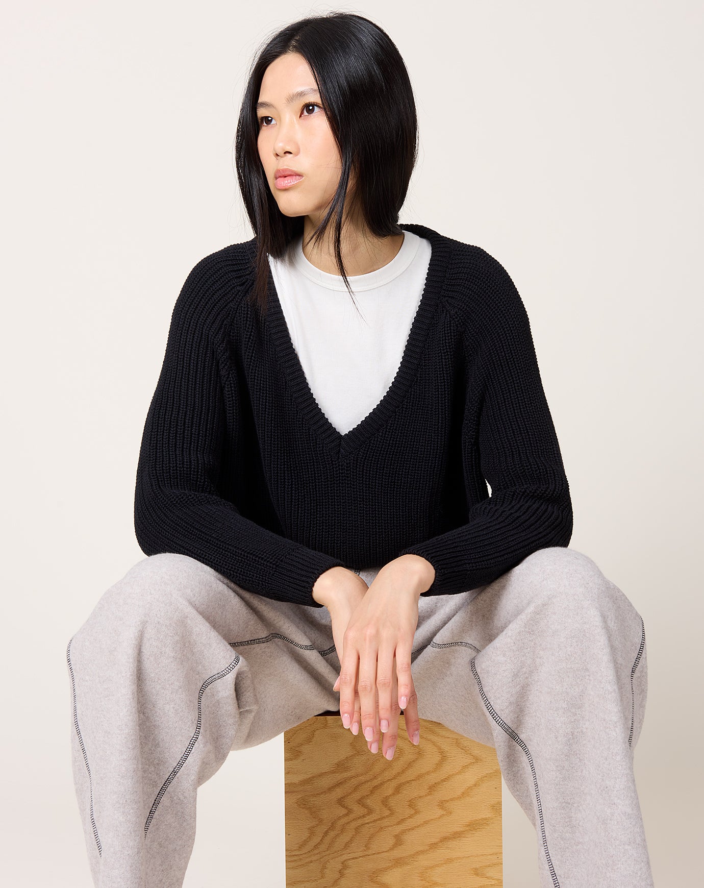 Baserange Danube V Neck Sweater in Black