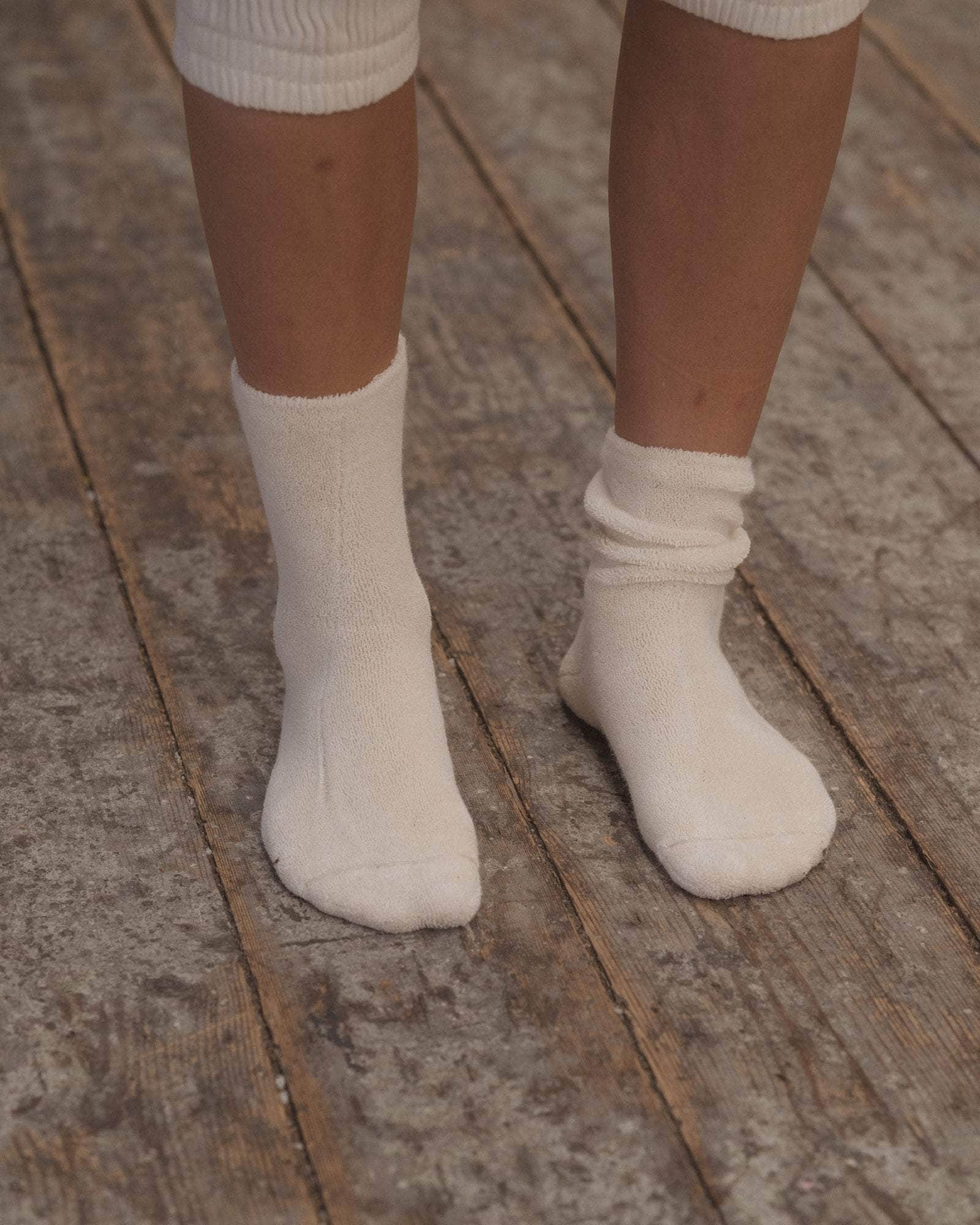Baserange Buckle Overankle Socks in Off White