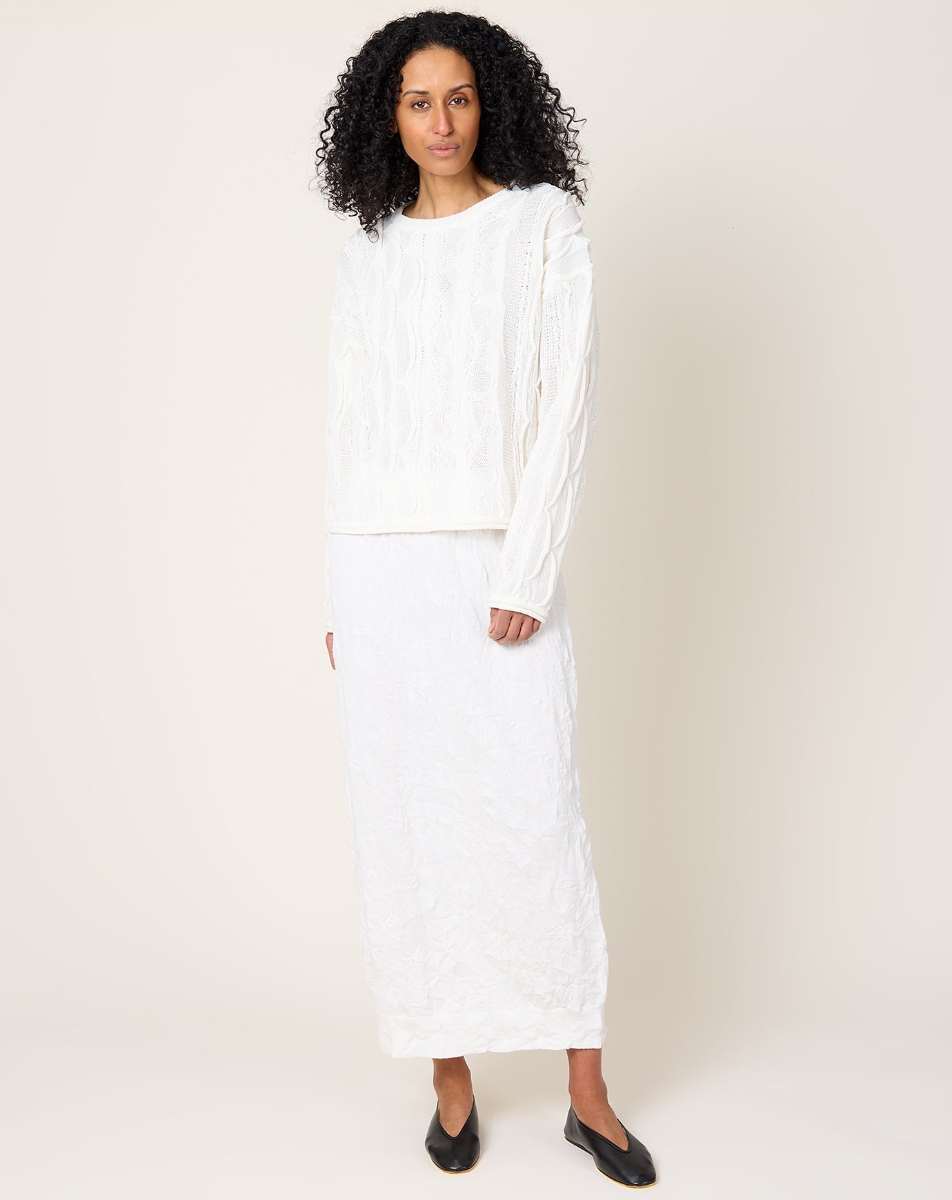 Black Crane Cable Summer Knit in Ivory