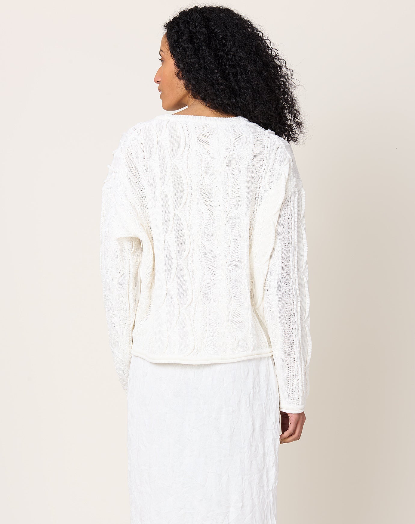 Black Crane Cable Summer Knit in Ivory
