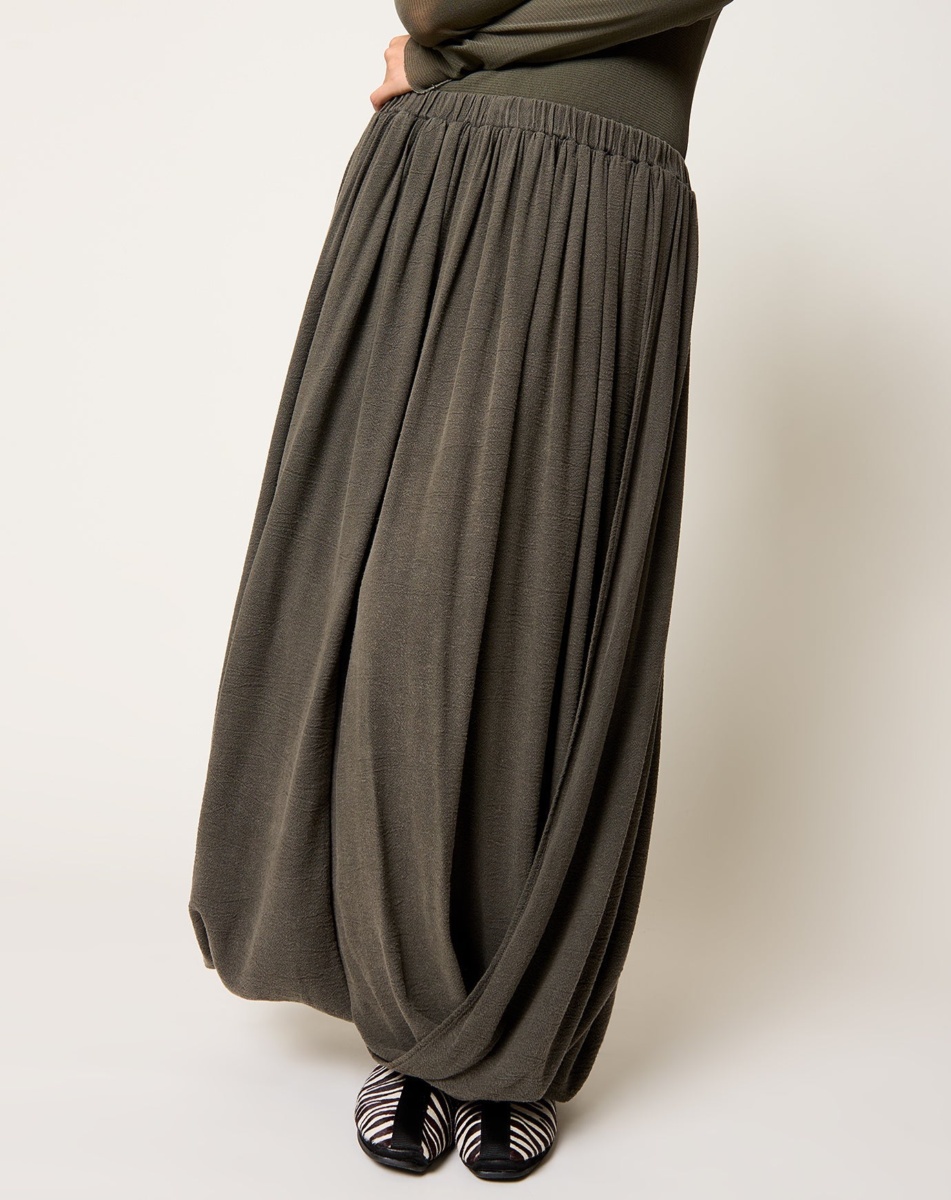 Black Crane Double Layered Drapy Skirt in Slate
