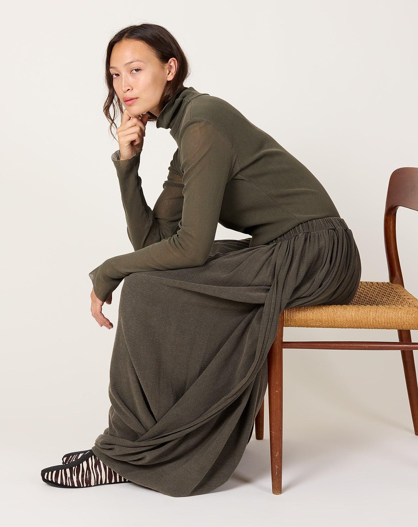 Black Crane Double Layered Drapy Skirt in Slate