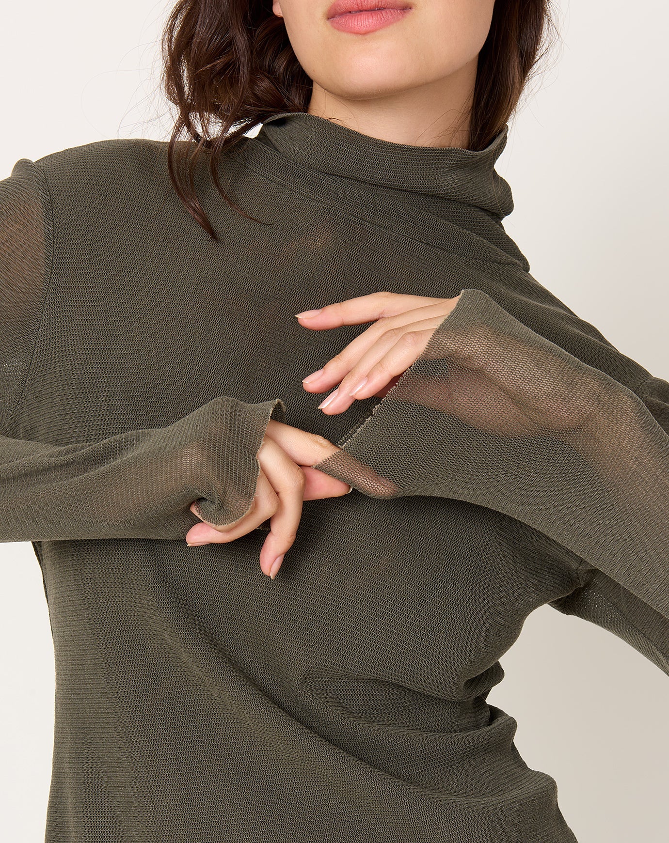 Black Crane Double Mesh Turtleneck in Slate