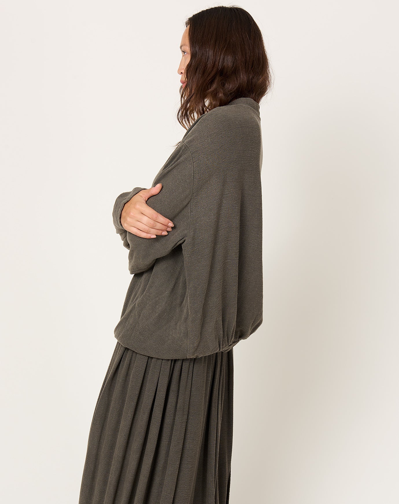 Black Crane Drapy Shirt in Slate