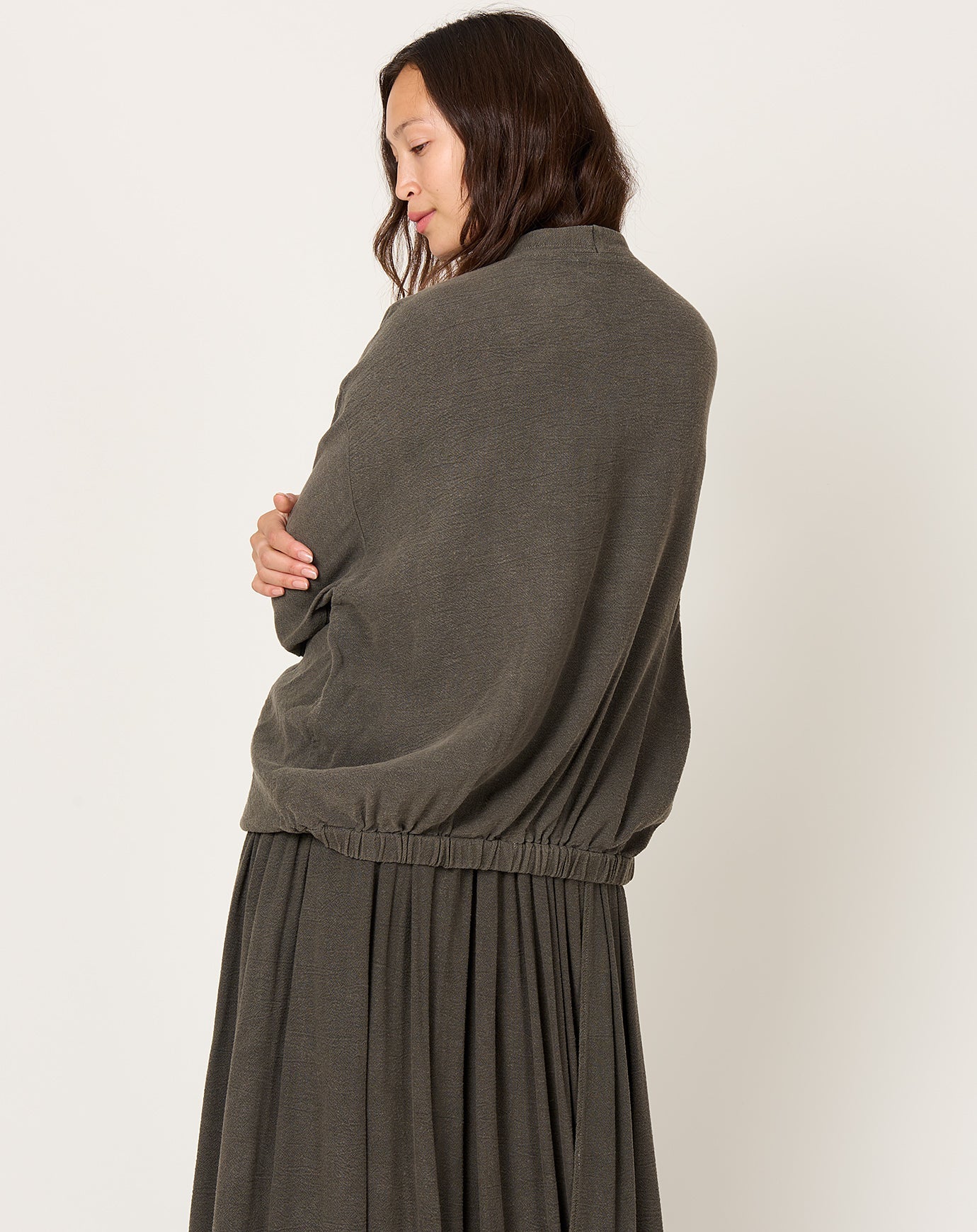 Black Crane Drapy Shirt in Slate