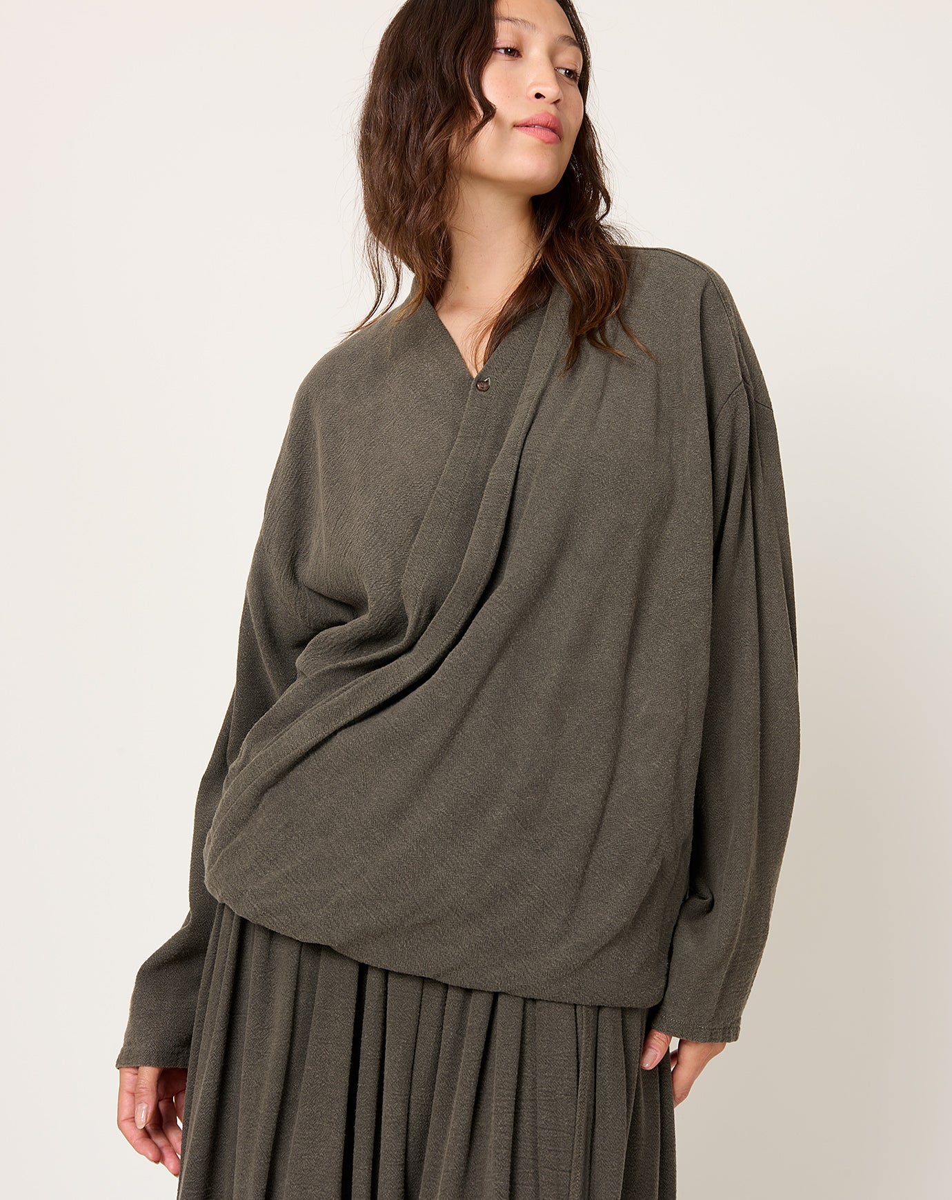 Black Crane Drapy Shirt in Slate