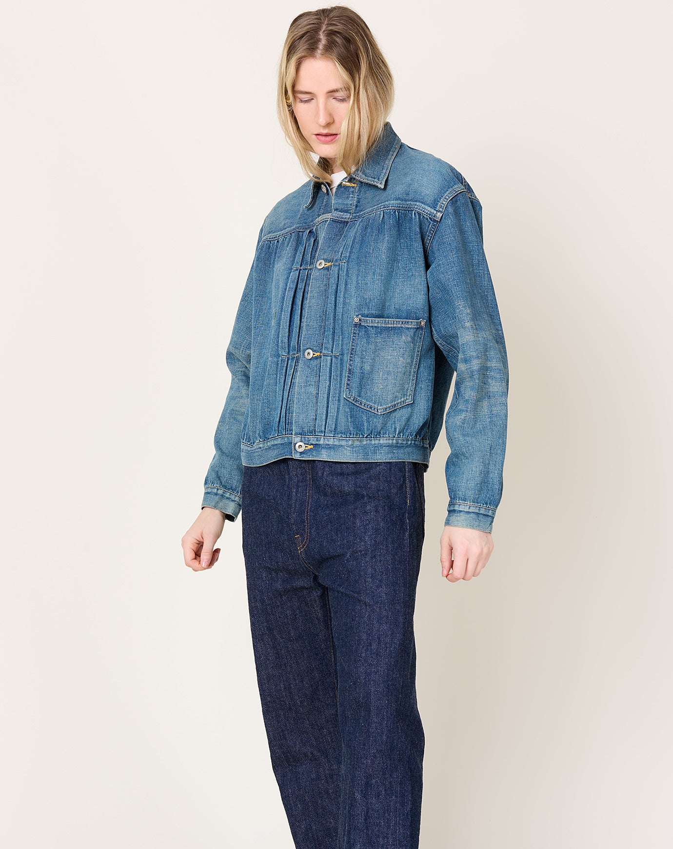 Chimala Selvedge Nep Denim Short Jacket in Light Distress
