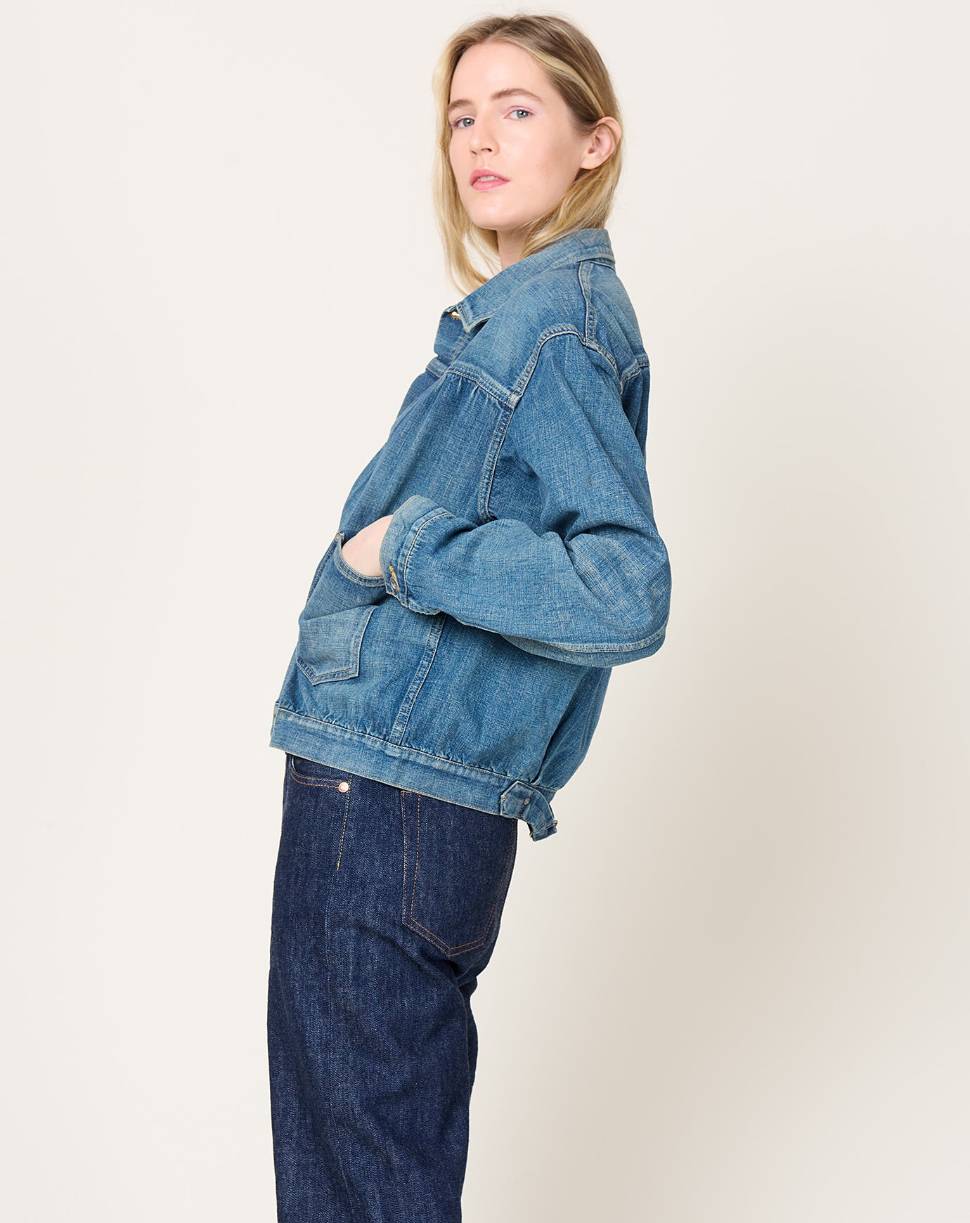 Chimala Selvedge Nep Denim Short Jacket in Light Distress