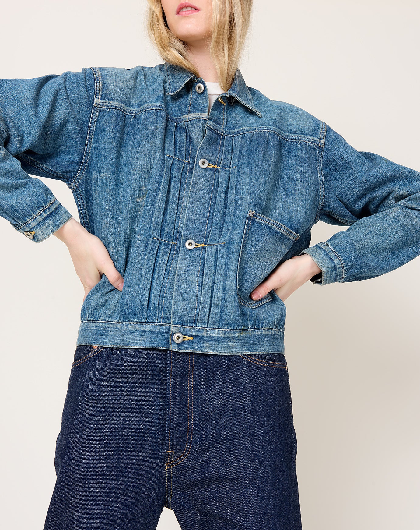 Chimala Selvedge Nep Denim Short Jacket in Light Distress