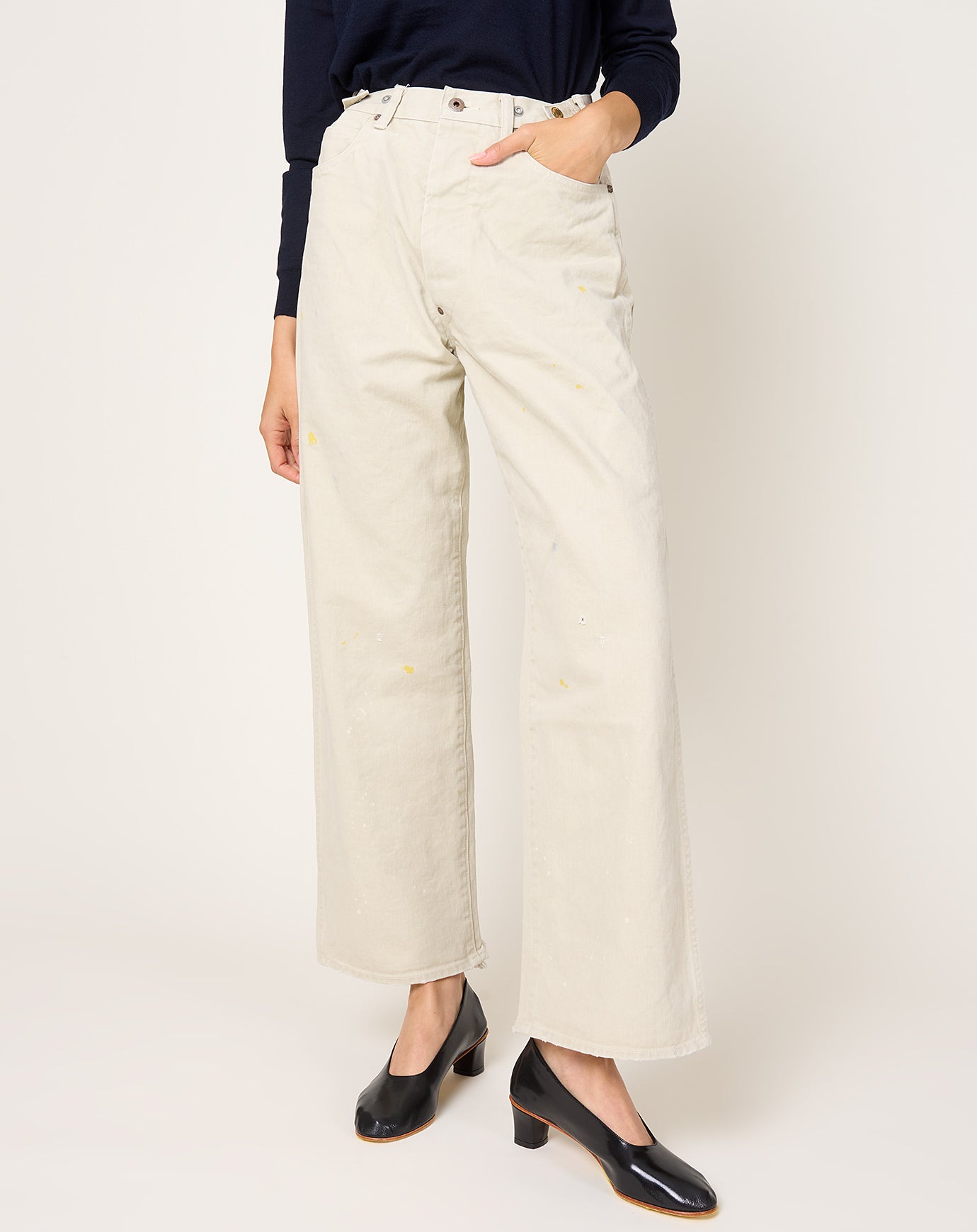 Chimala Adjustable Waist Denim Pants in Ivory