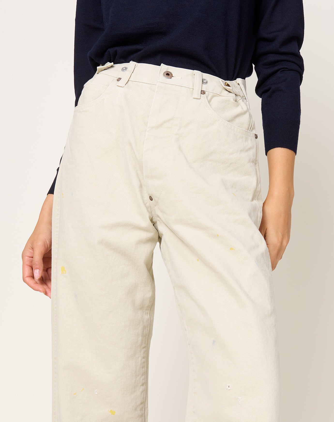 Chimala Adjustable Waist Denim Pants in Ivory