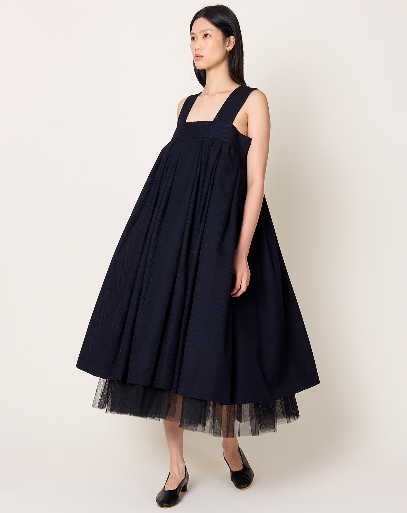 Comme des Garçons Comme des Garçons Wool Tulle Layer Dress in Navy Black