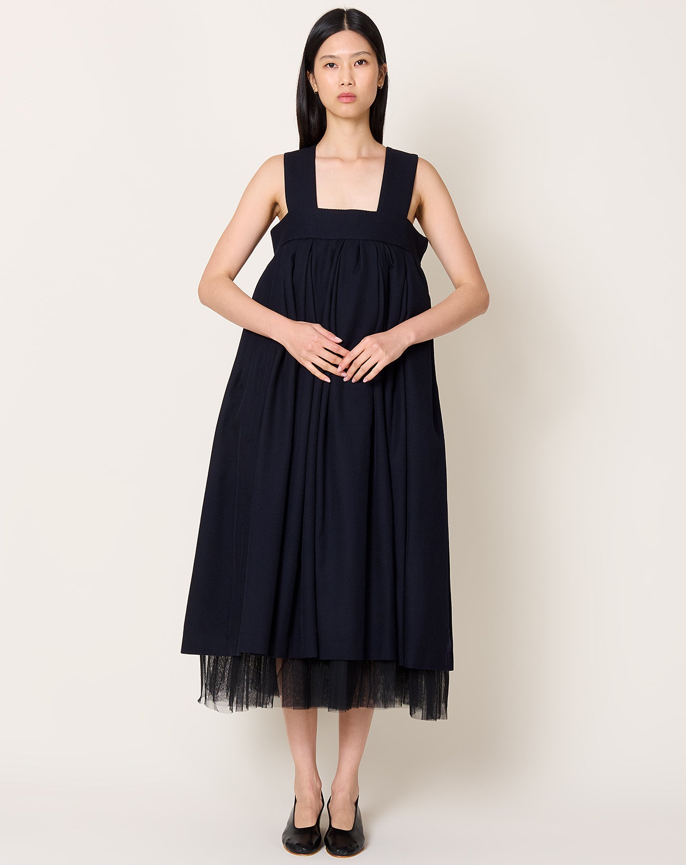 Comme des Garçons Comme des Garçons Wool Tulle Layer Dress in Navy Black