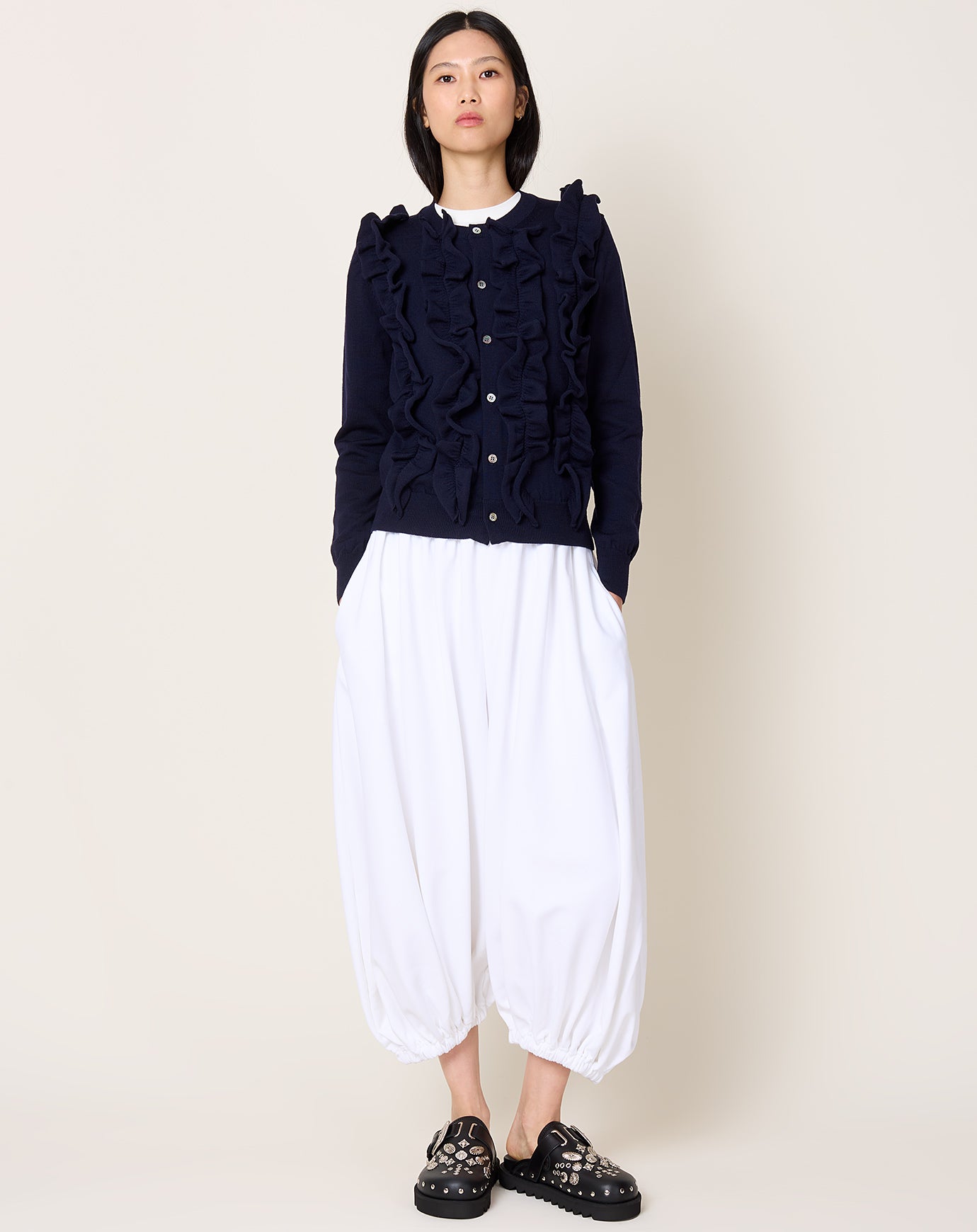 Comme des Garçons Comme des Garçons Frill Front Cardigan in Navy