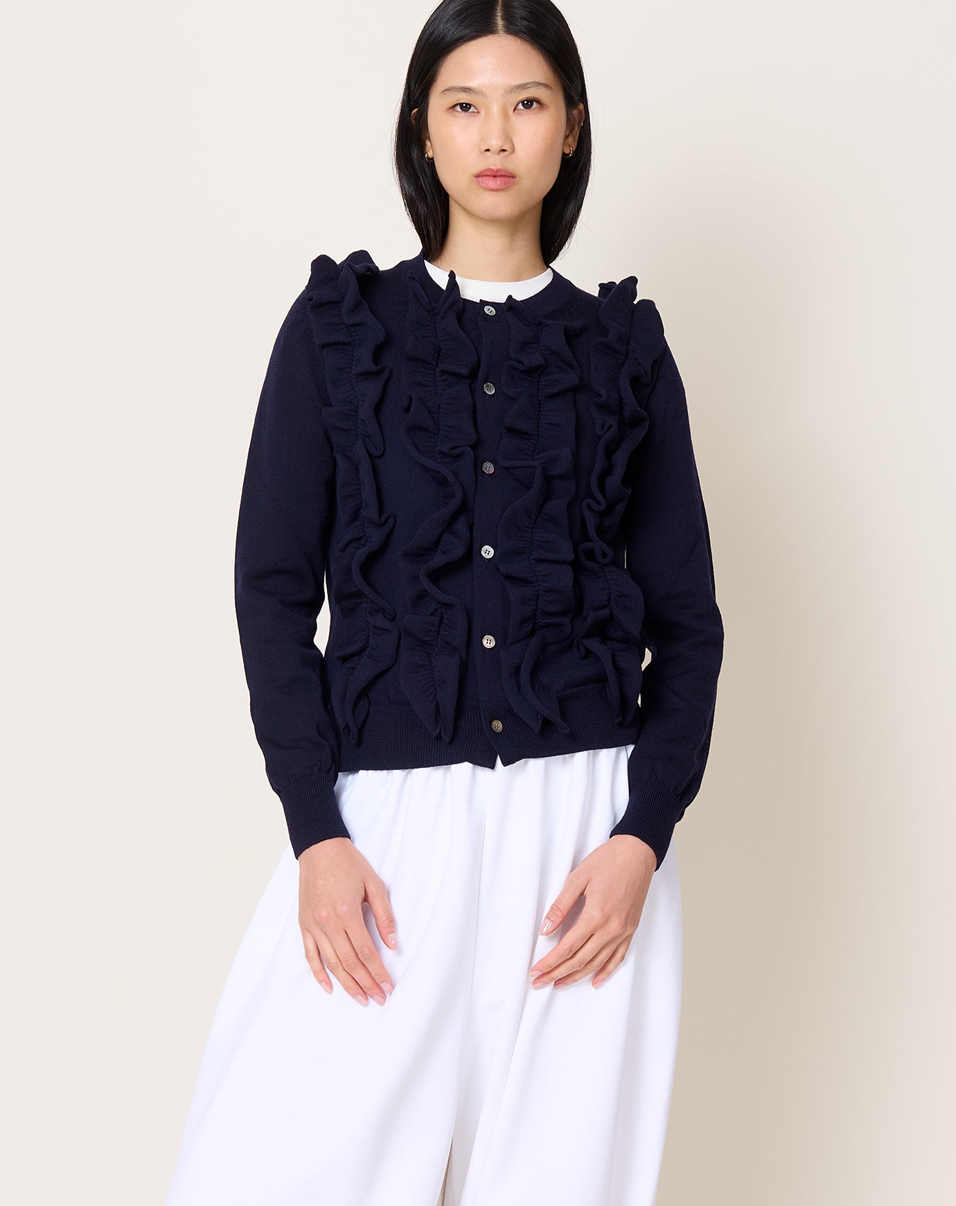 Comme des Garçons Comme des Garçons Frill Front Cardigan in Navy