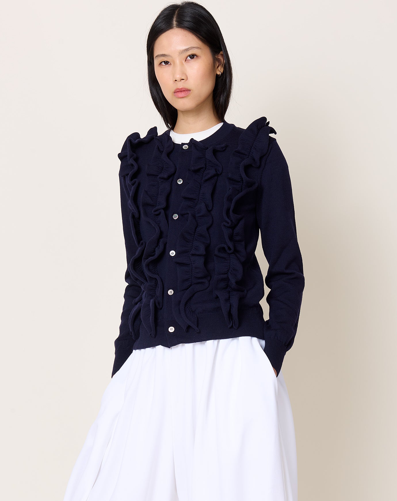 Comme des Garçons Comme des Garçons Frill Front Cardigan in Navy