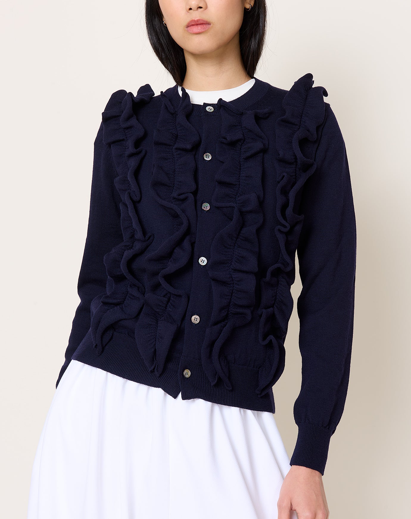 Comme des Garçons Comme des Garçons Frill Front Cardigan in Navy