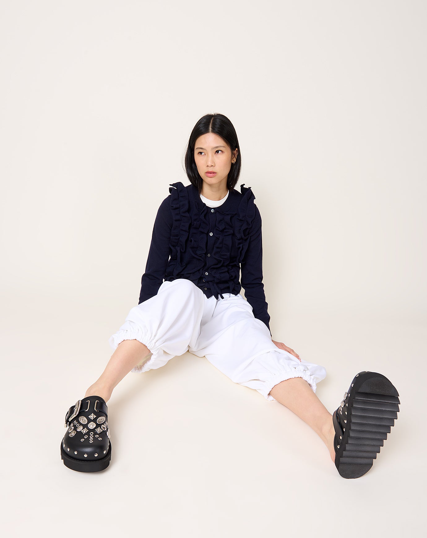 Comme des Garçons Comme des Garçons Frill Front Cardigan in Navy