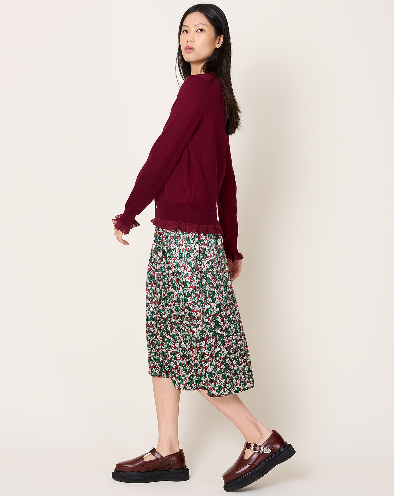 Comme des Garçons Comme des Garçons Gauze Trim Cardigan in Burgundy