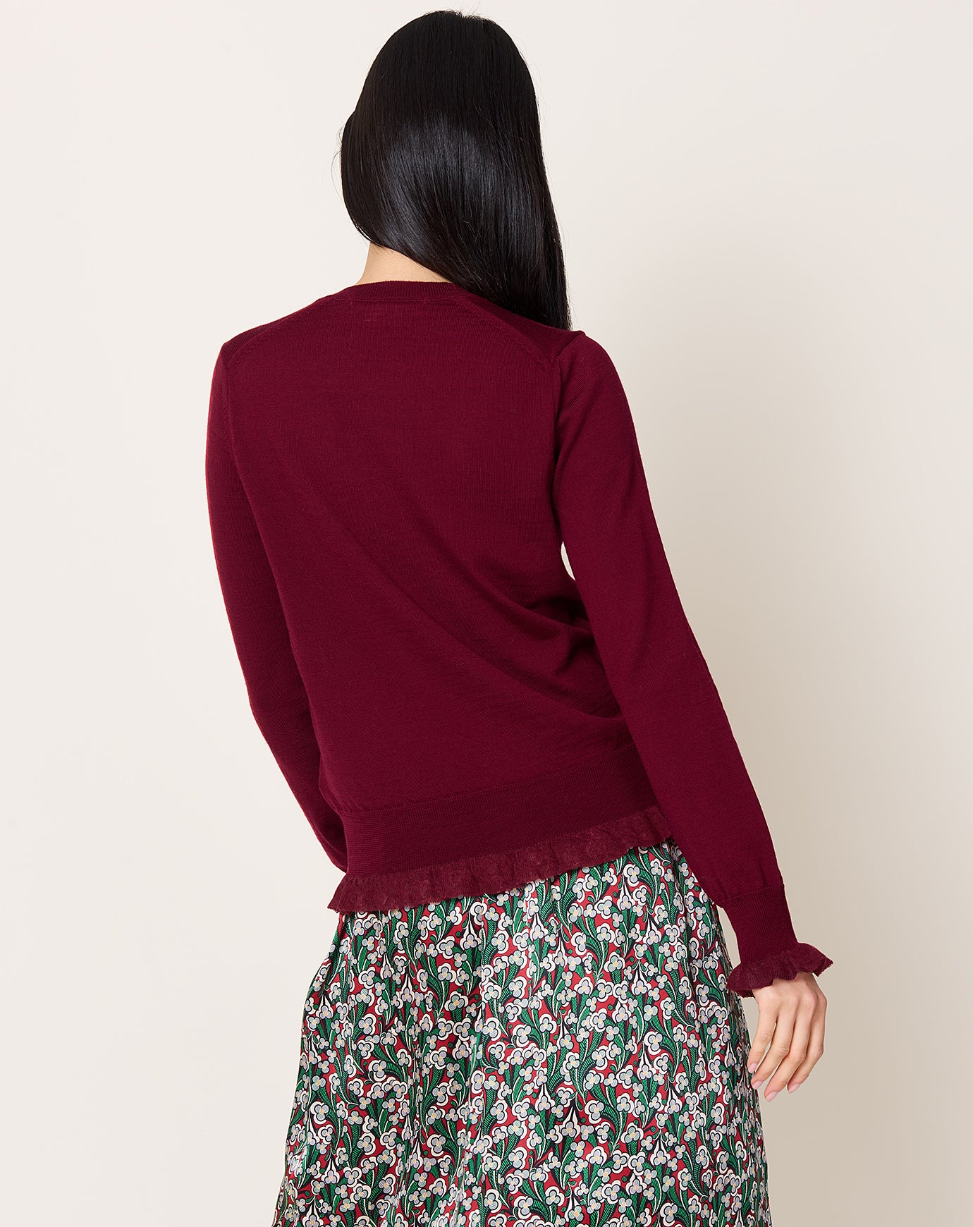 Comme des Garçons Comme des Garçons Gauze Trim Cardigan in Burgundy