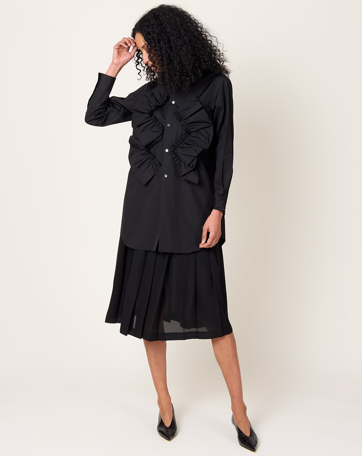 Comme des Garçons Comme des Garçons Rounded Collar Ruffle Shirt in Black