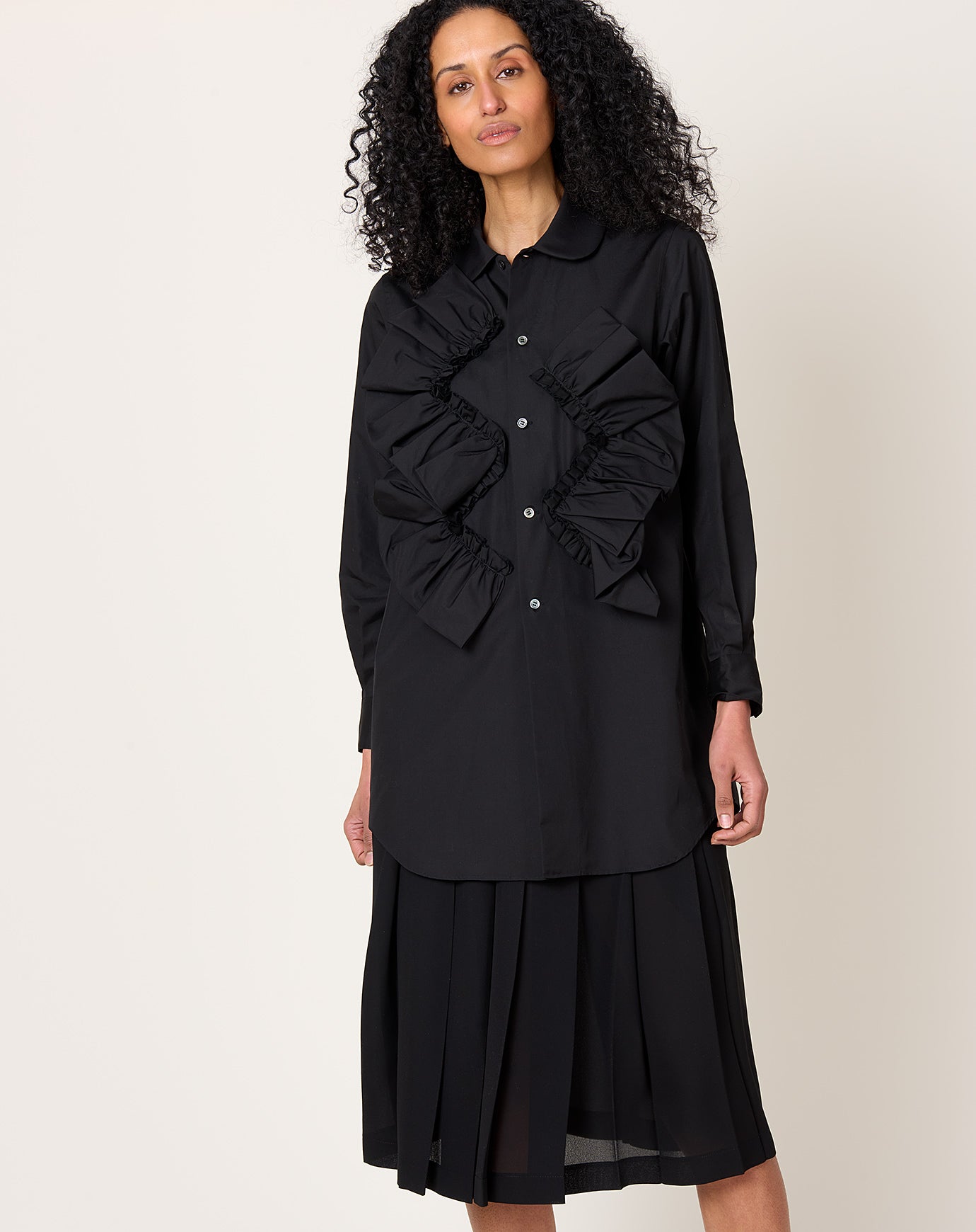 Comme des Garçons Comme des Garçons Rounded Collar Ruffle Shirt in Black