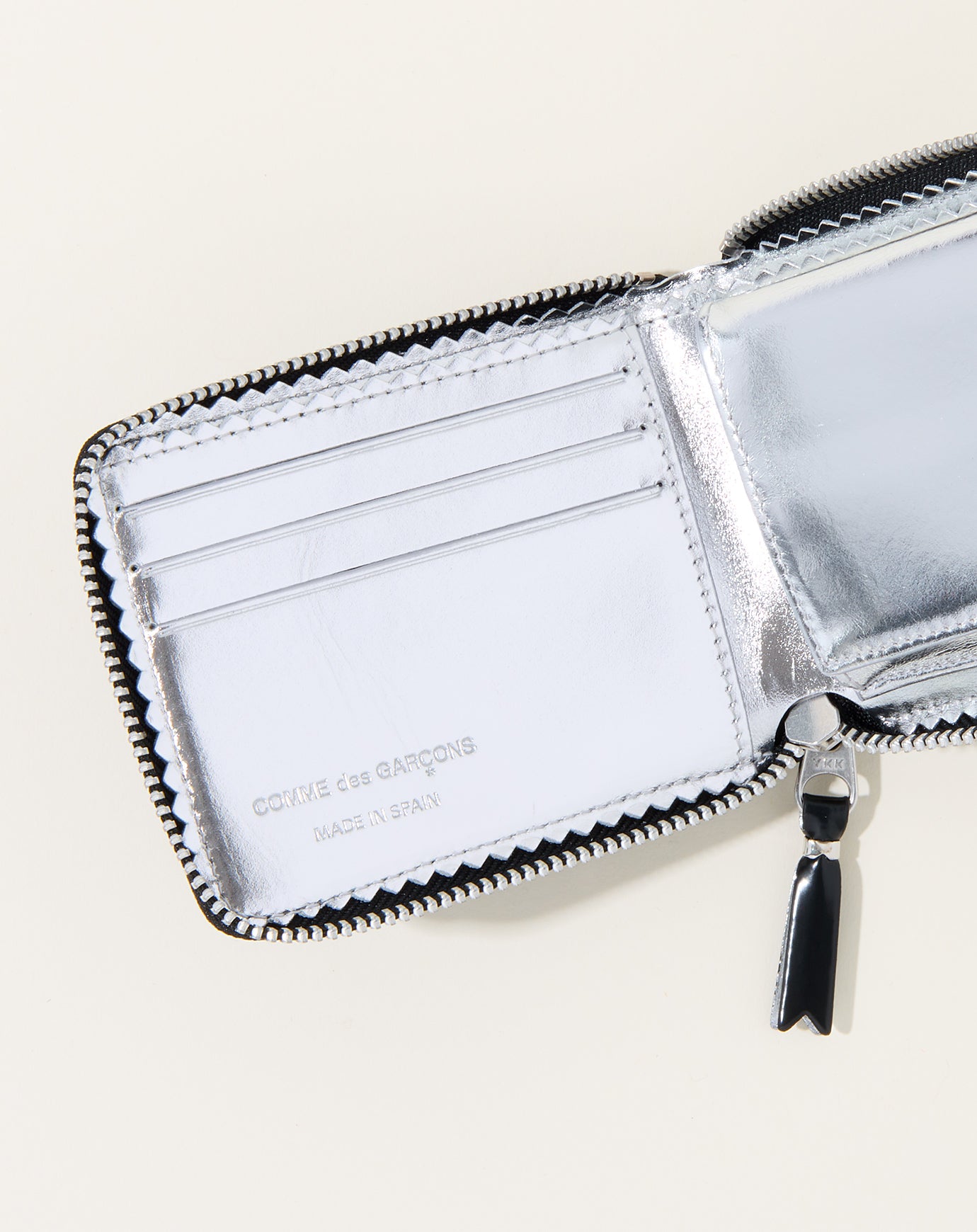 Comme des Garçons  Mirror Inside Full Zip Wallet in Silver