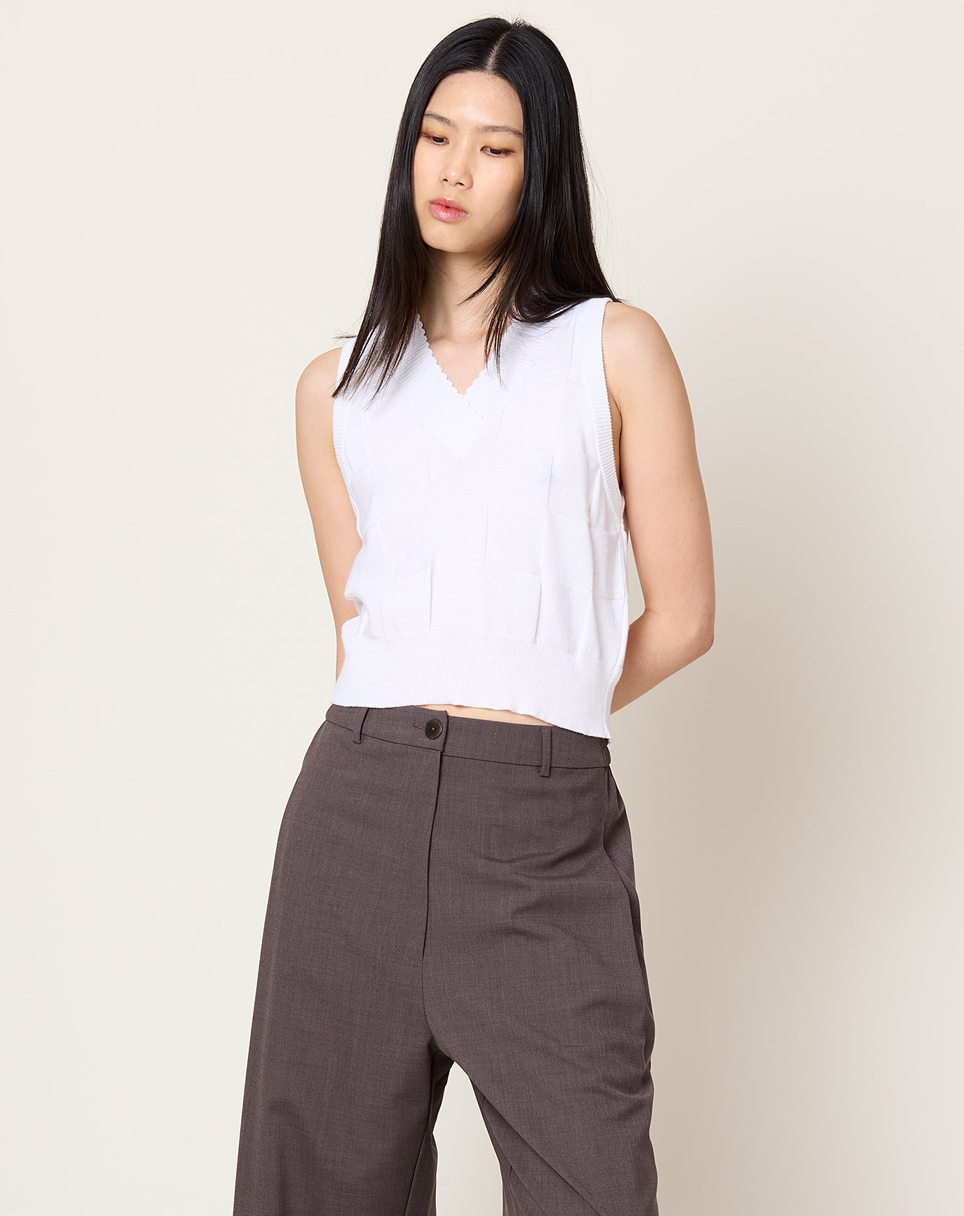 Cordera Checkered Cotton & Cashmere Waistcoat in White