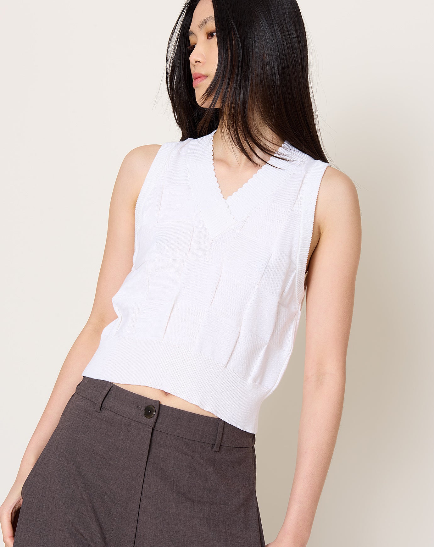 Cordera Checkered Cotton & Cashmere Waistcoat in White