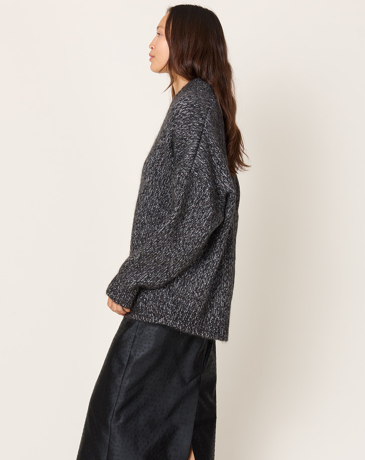 Cordera Oversized Cardigan in Black Melange